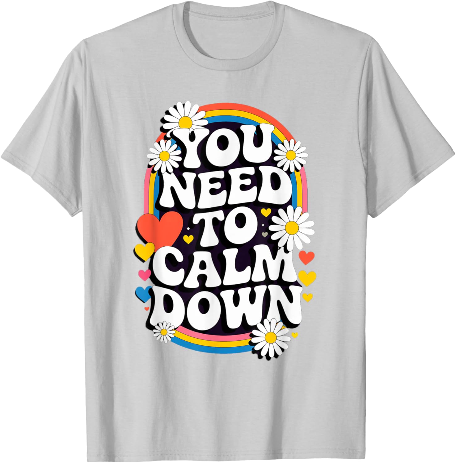 Groovy Rainbow Daisy T-Shirt for Calm Vibes and Fun Gifts - 22
