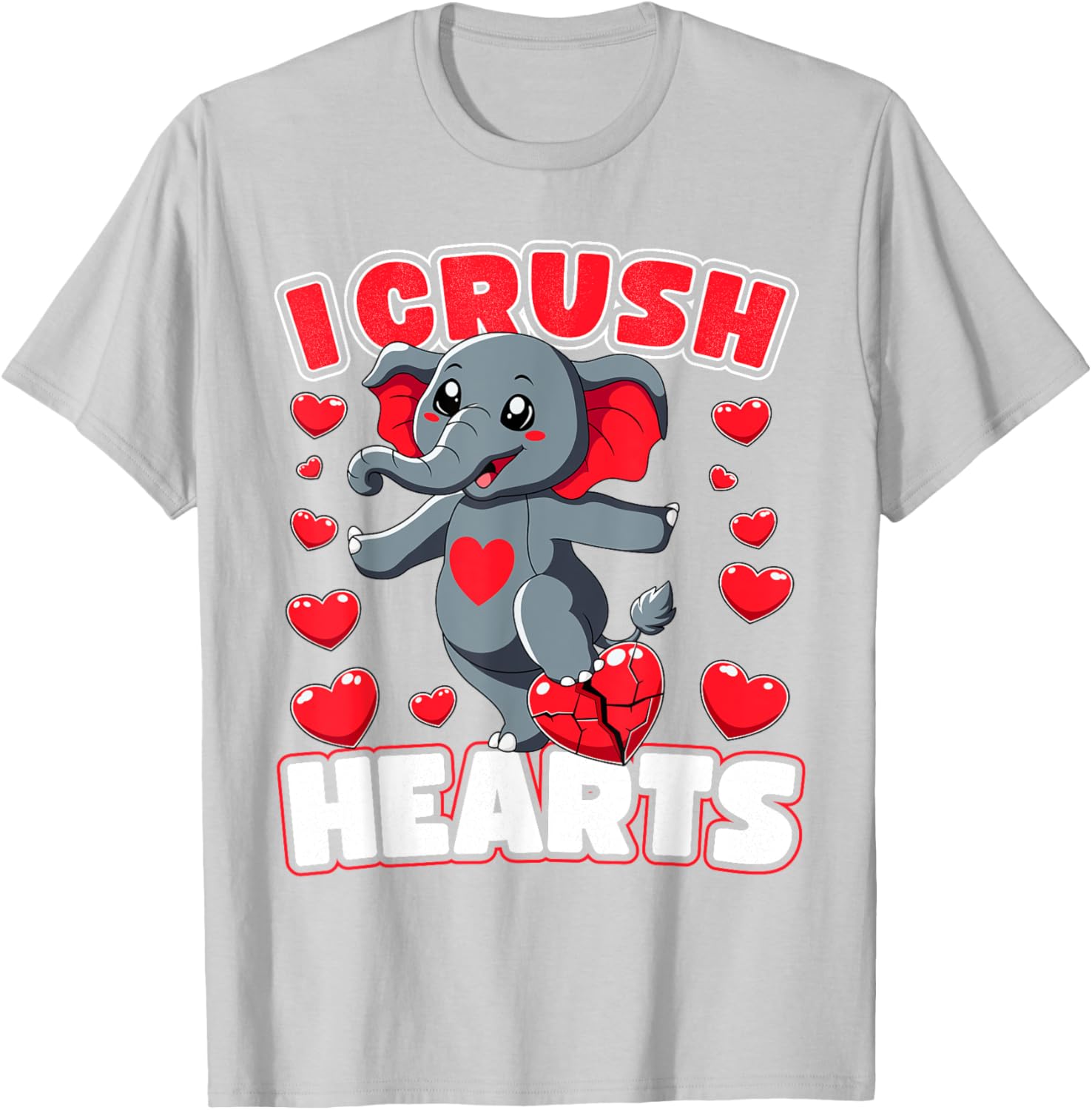 I Crush Hearts Elephant Valentine's Day T-Shirt for Boys and Toddlers - 27