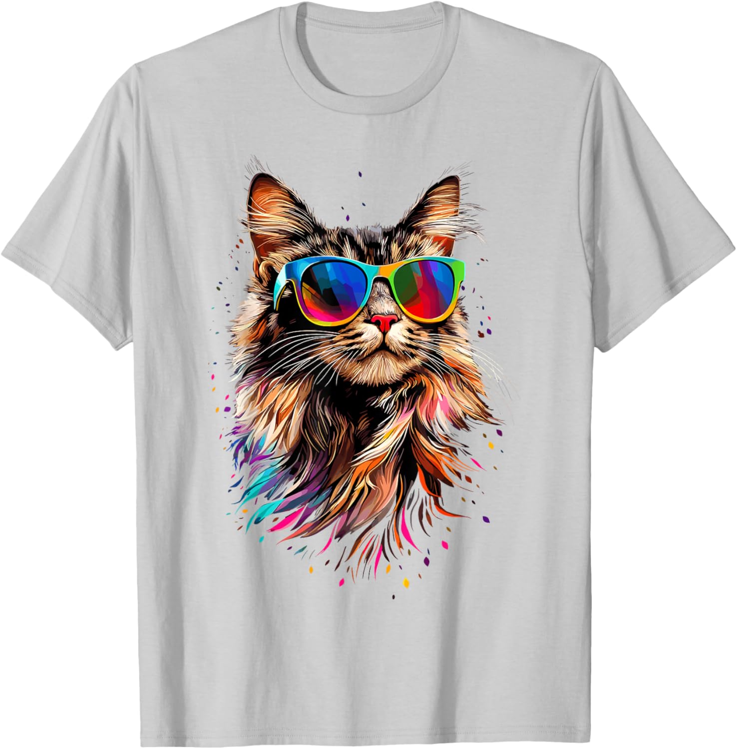 Cute Maine Coon Cat Sunglasses T-Shirt for Cat Lovers - Fun Apparel - 22