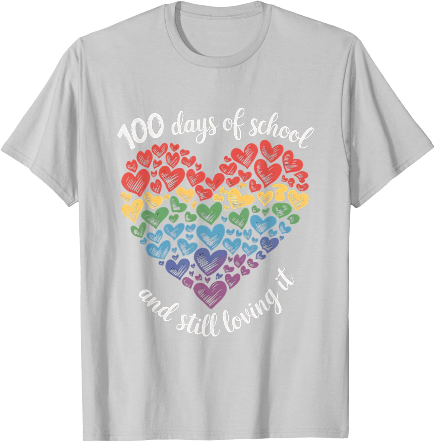 100th Day of School Rainbow Hearts T-Shirt for Kids and Teachers - 5