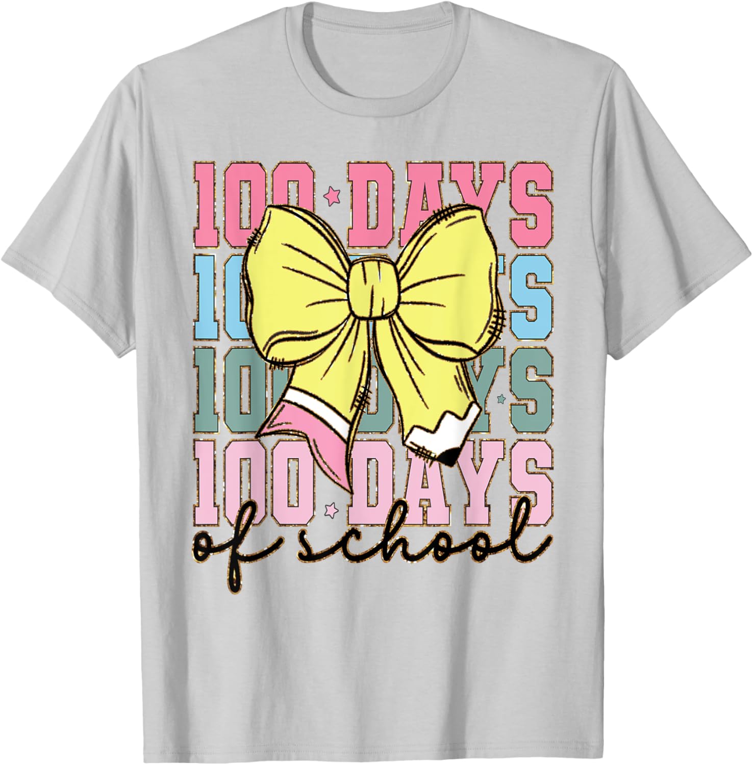 Cute 100 Days of School Coquette Bow T-Shirt for Girls - 19