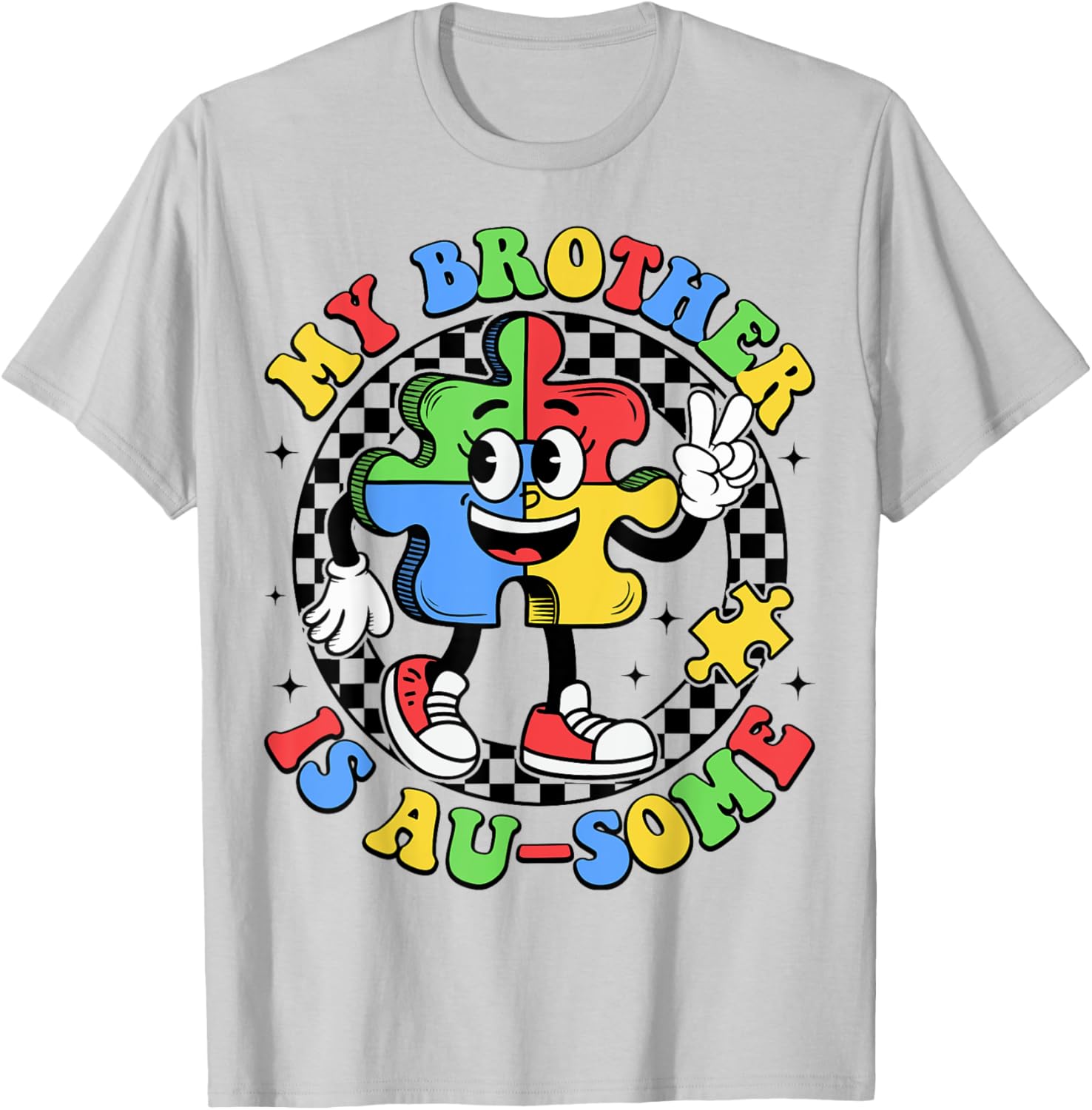 Retro My Brother is Awesome Autism Awareness T-Shirt for Sisters - 3