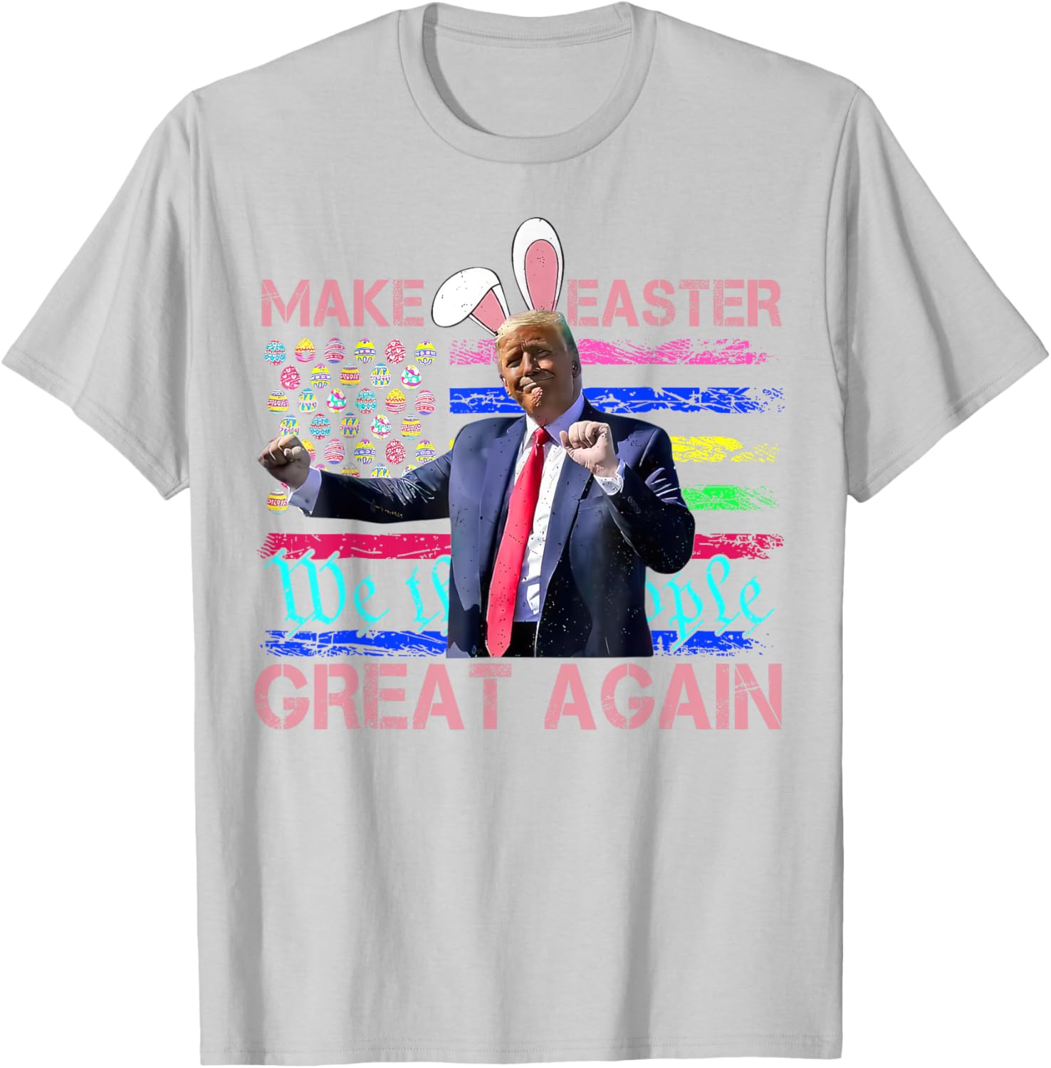 Funny Trump Dancing Easter T-Shirt with USA Flag for Holiday Fun - 17