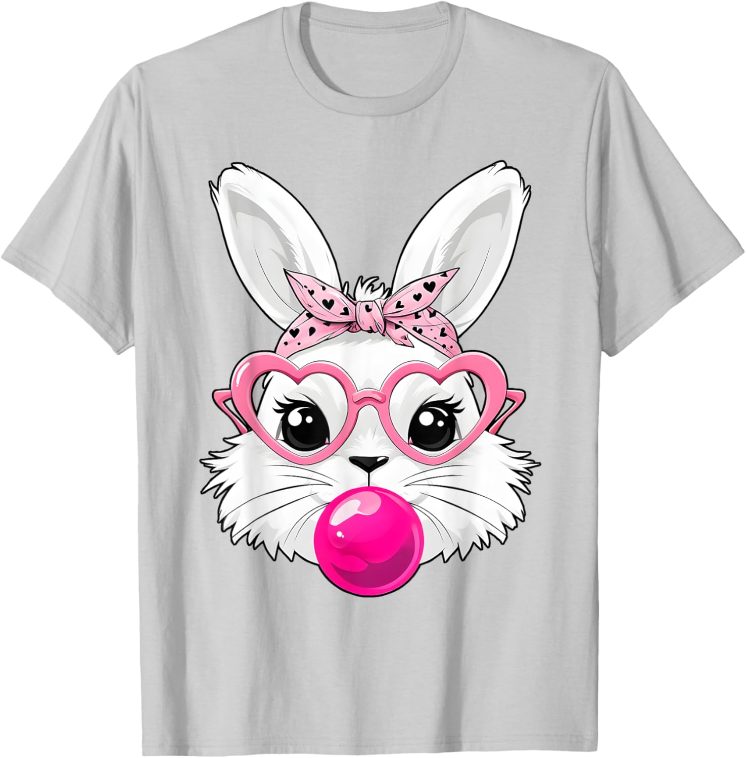 Cute Bunny Face T-Shirt with Heart Glasses for Easter Day Fun - 24