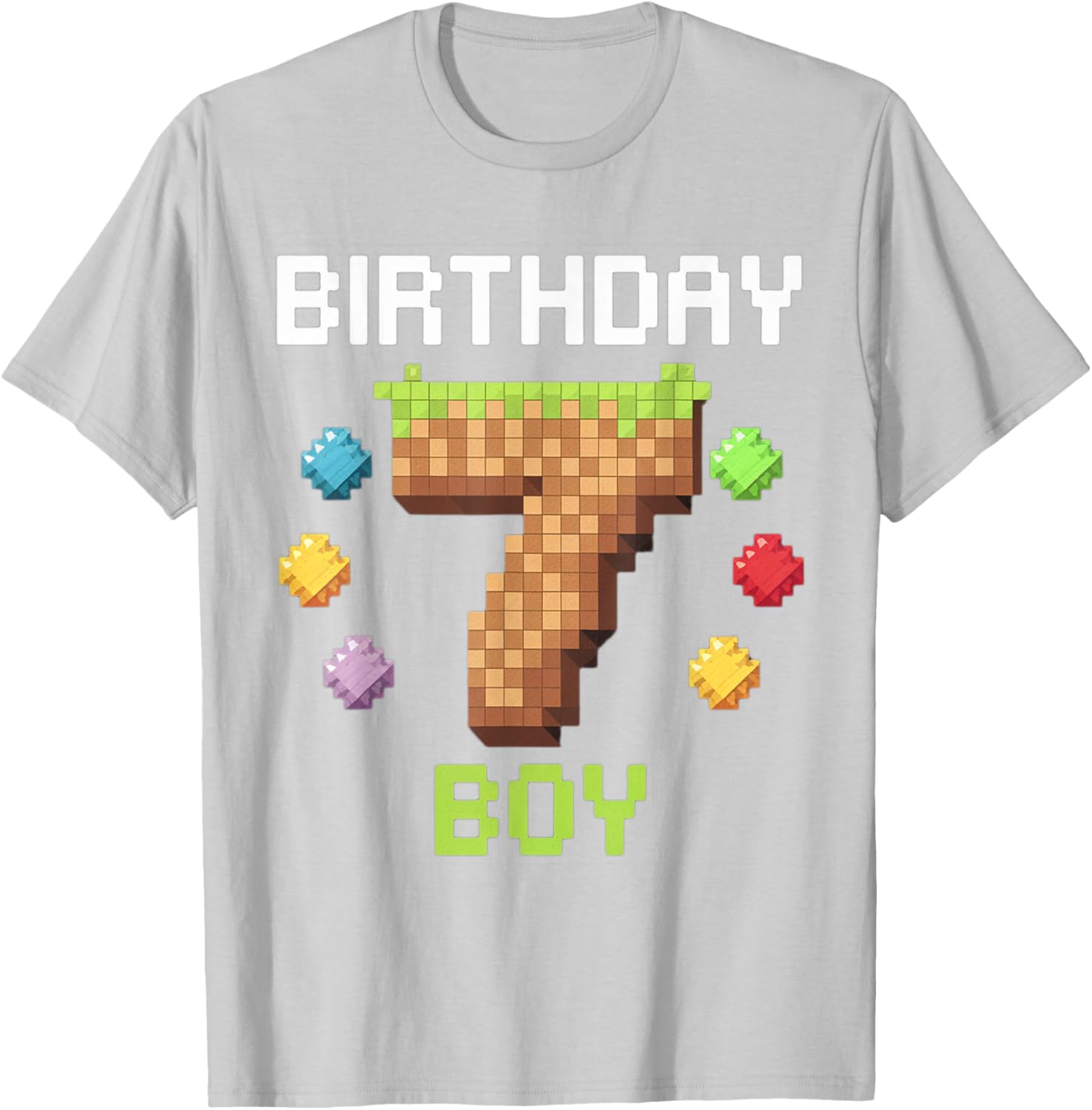 Birthday Boy Gamer 7th Birthday Pixel Number T-Shirt for Kids - 8