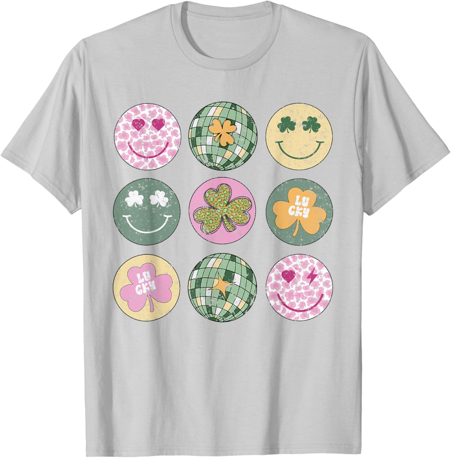Shamrock Smile Face Disco Ball T-Shirt for Retro St Patricks Day Fun - 12