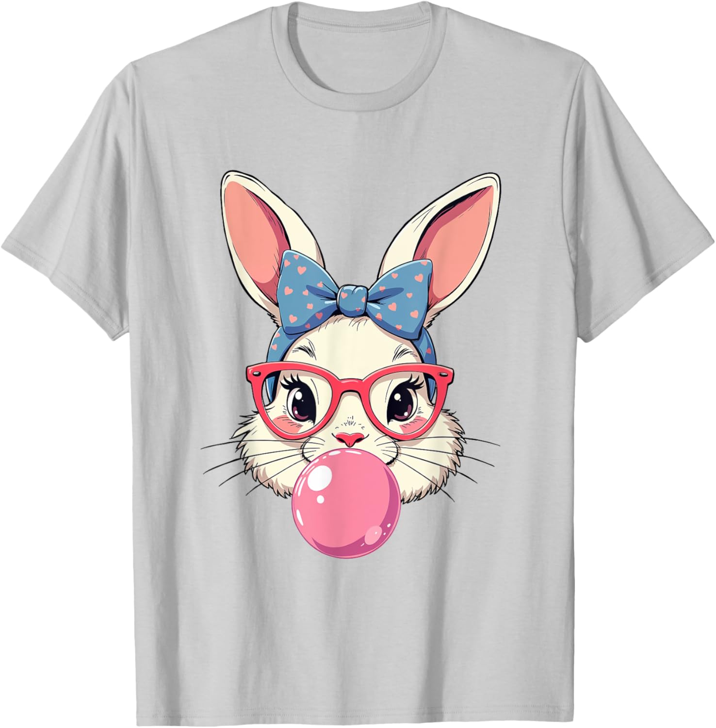 Cute Bunny Face T-Shirt with Heart Glasses and Bandana for Easter Fun - 27