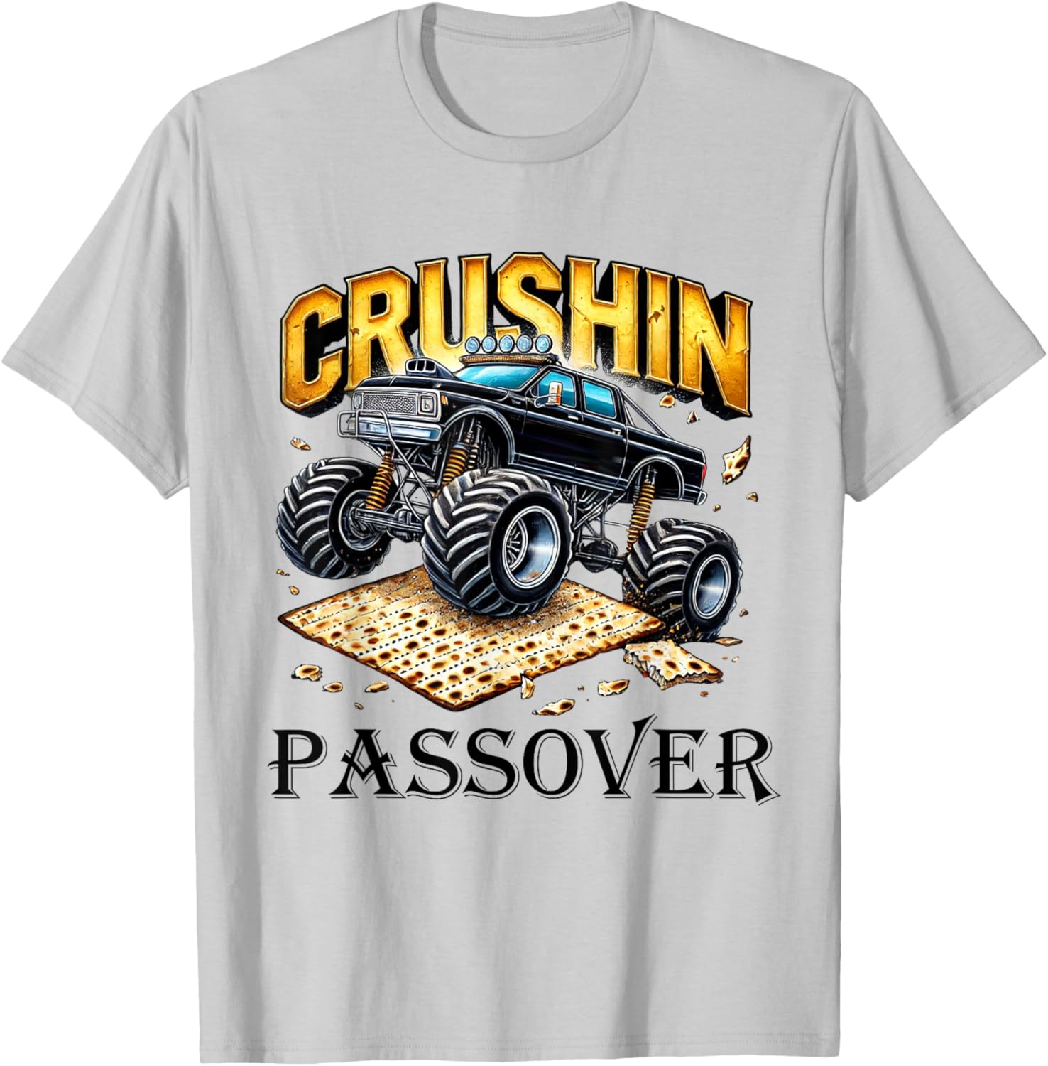 Funny Crushin' Passover Monster Truck Matzah T-Shirt for Celebrations - 16