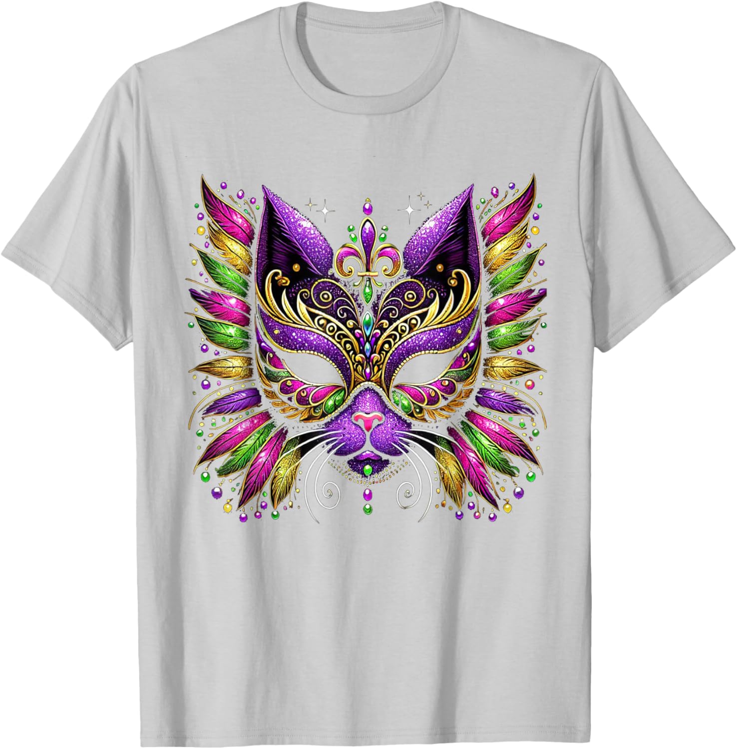 Mardi Gras Cat Mask T-Shirt for Women and Kids Perfect for 2025 Celebrations - 20