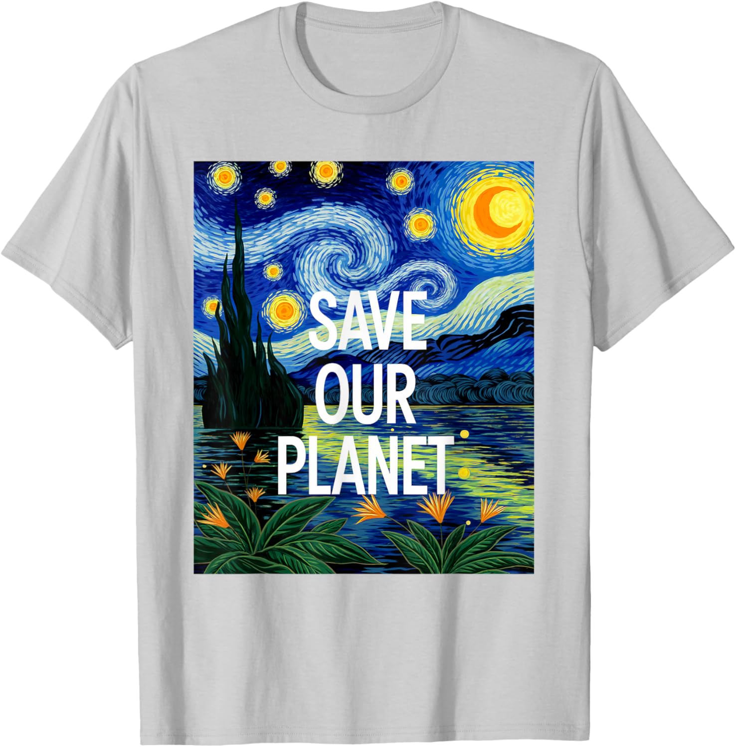 Save Our Planet Starry Night Nature Art T-Shirt for Eco Activists - 24