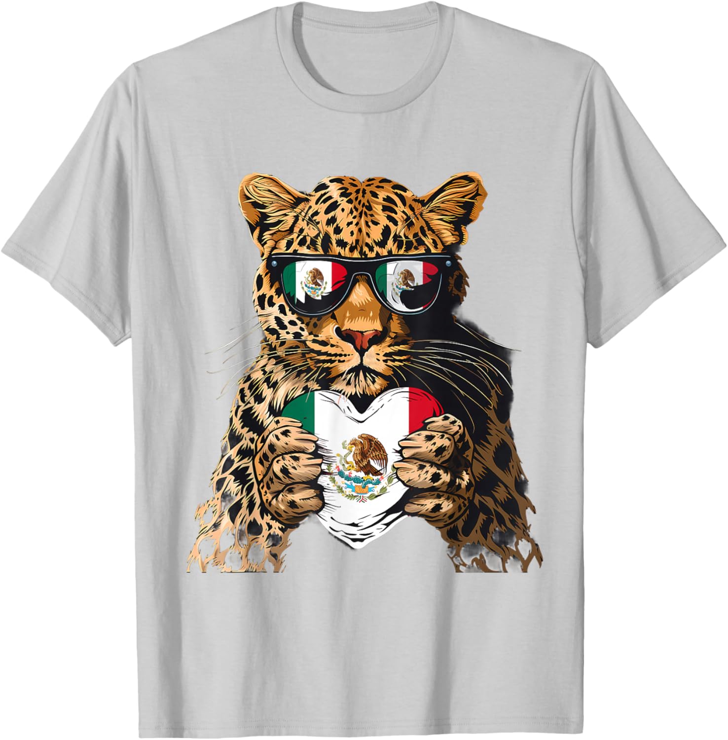 Mexico Flag Heart Leopard Sunglasses T-Shirt for Proud Mexican Roots - 12