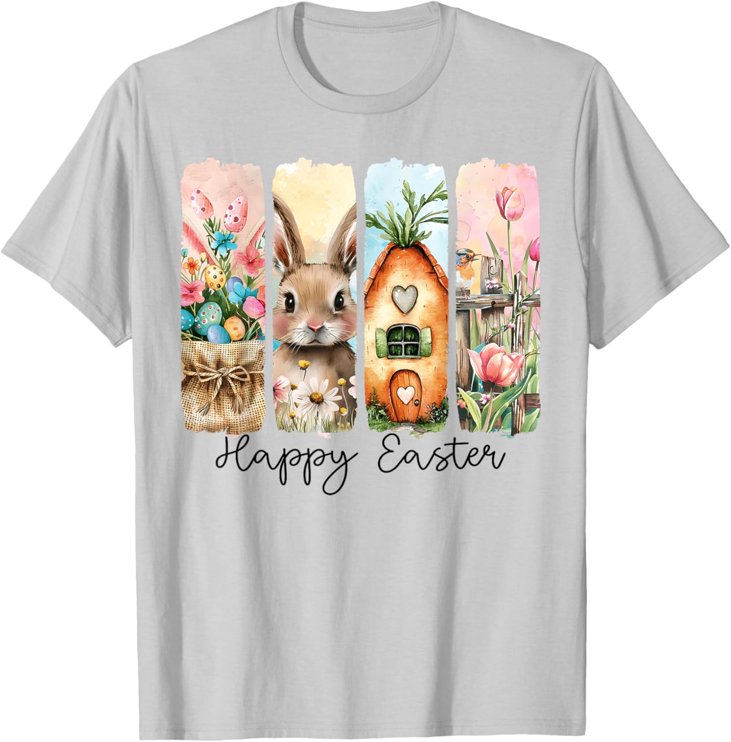 Retro Bunny Easter T-Shirt with Floral Eggs for Spring Celebrations - 10