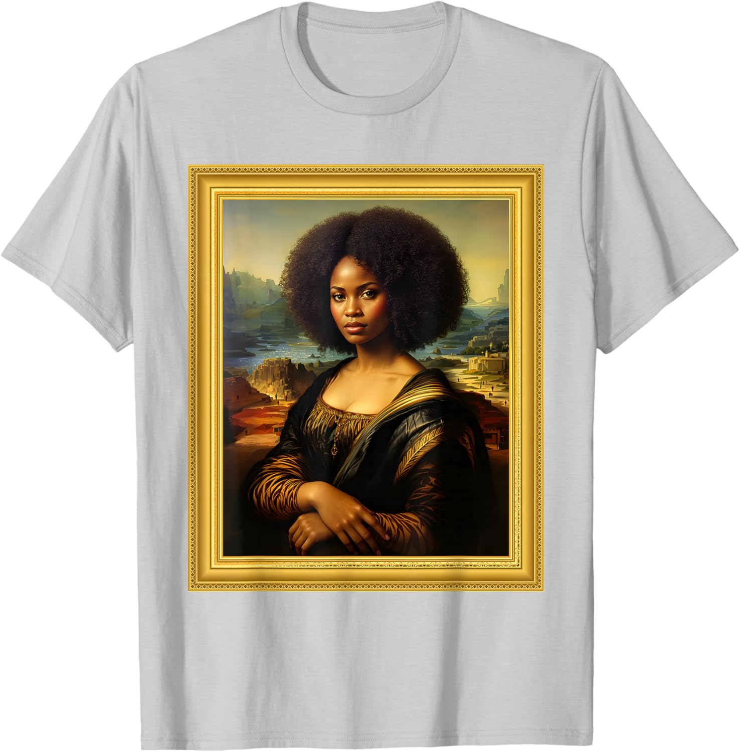 Black Mona Lisa Afro Queen T-Shirt for Black History Month Celebration - 21
