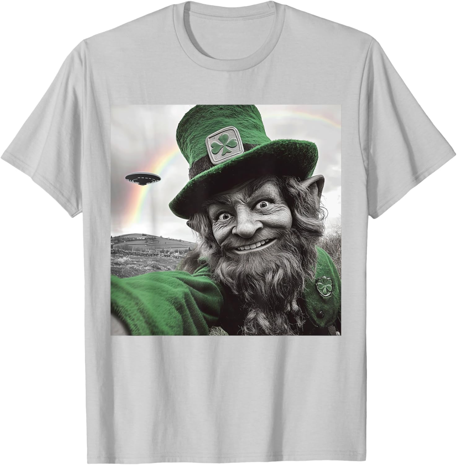 Funny St Patricks Day Rainbow Leprechaun UFO Selfie T-Shirt for Everyone - 19