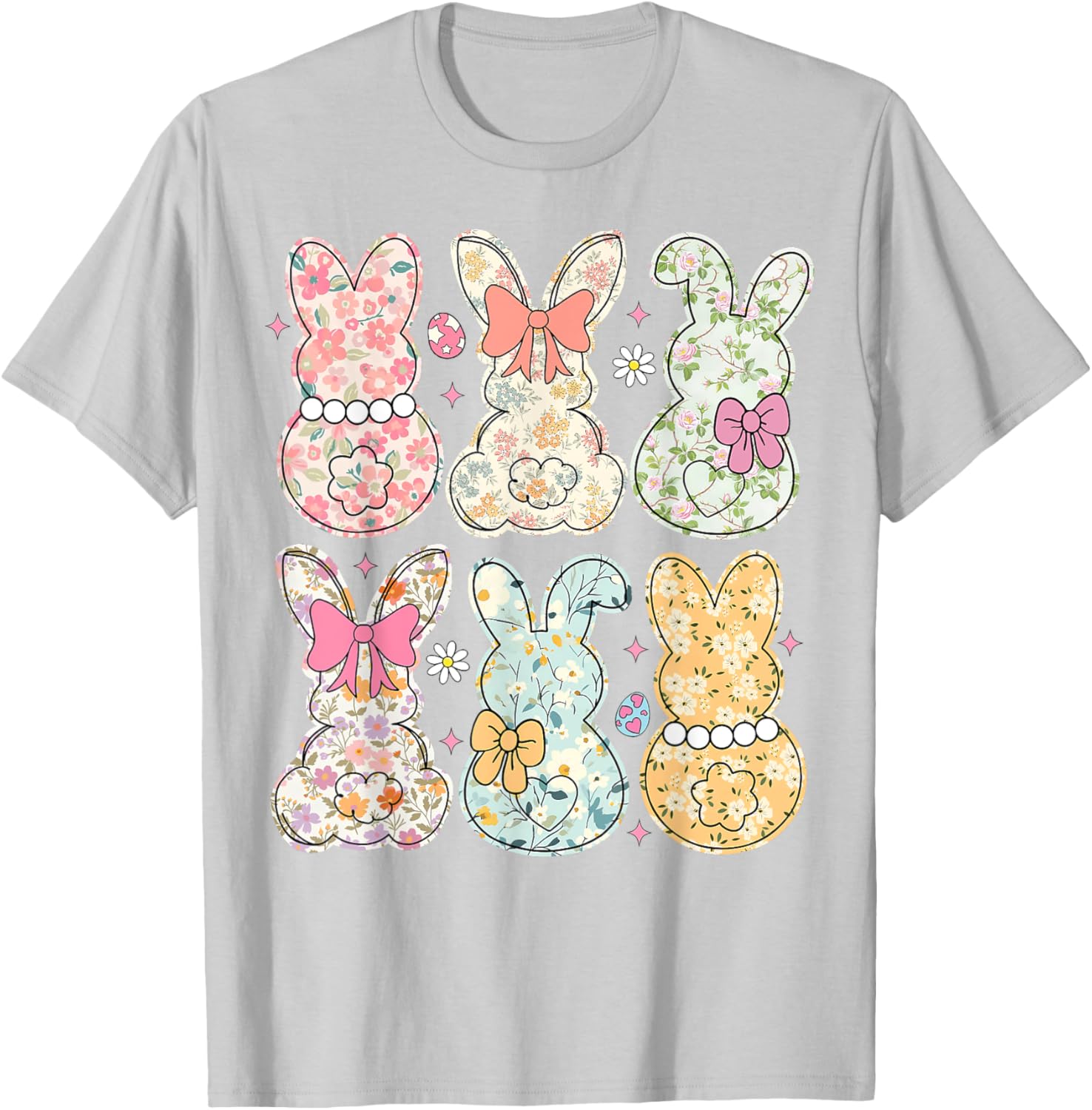 Coquette Bow Easter Bunny Retro Boho Flower T-Shirt for Women and Girls - 1