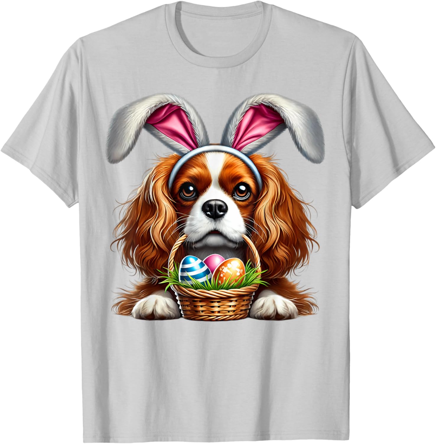 Cute Bunny Ear Cavalier King Charles Spaniel Easter Eggs T-Shirt - 1