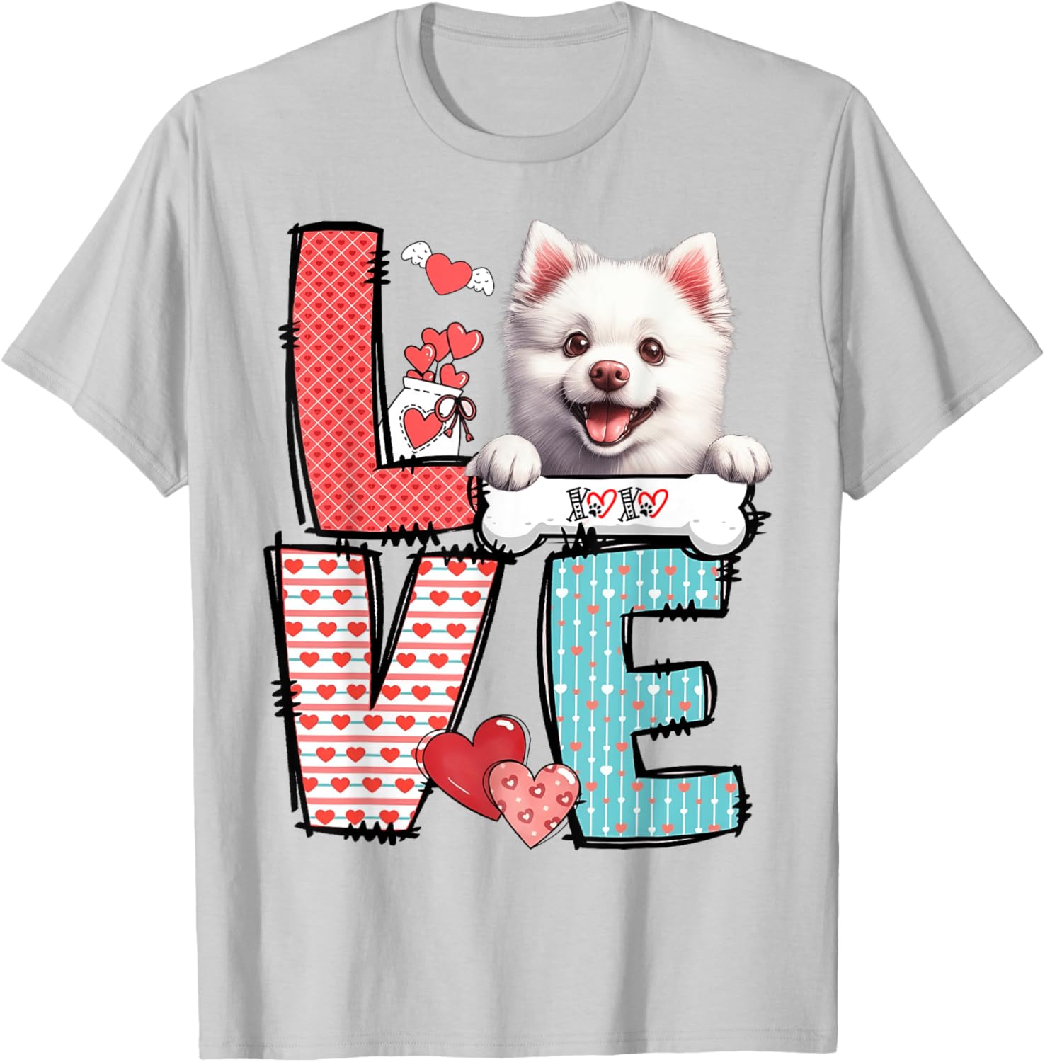 Love American Eskimo Dog Valentine's Day T-Shirt for Dog Lovers - 8
