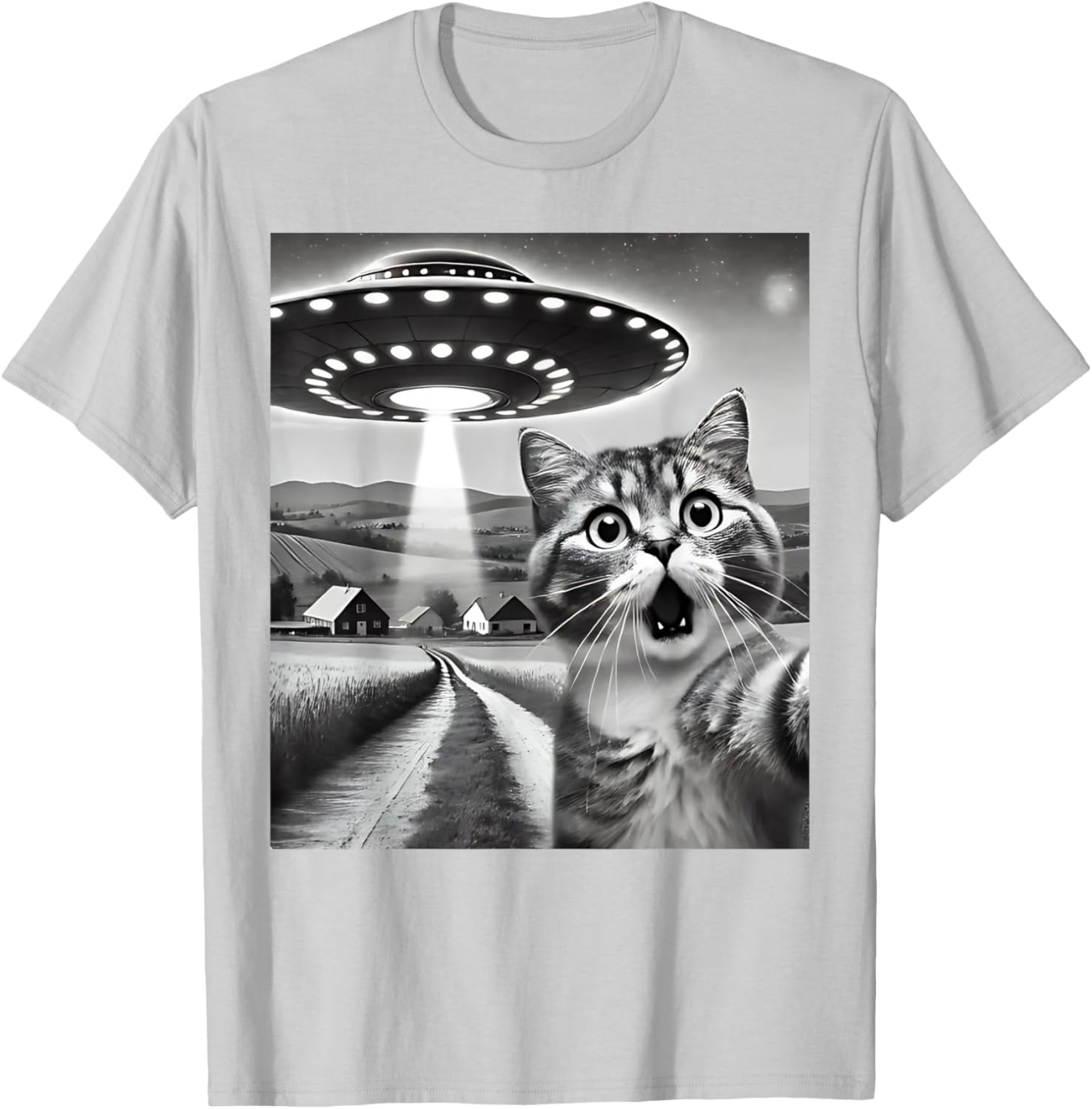 Funny Cat Selfie with Alien UFO T-Shirt for Men, Women, and Kids - 8