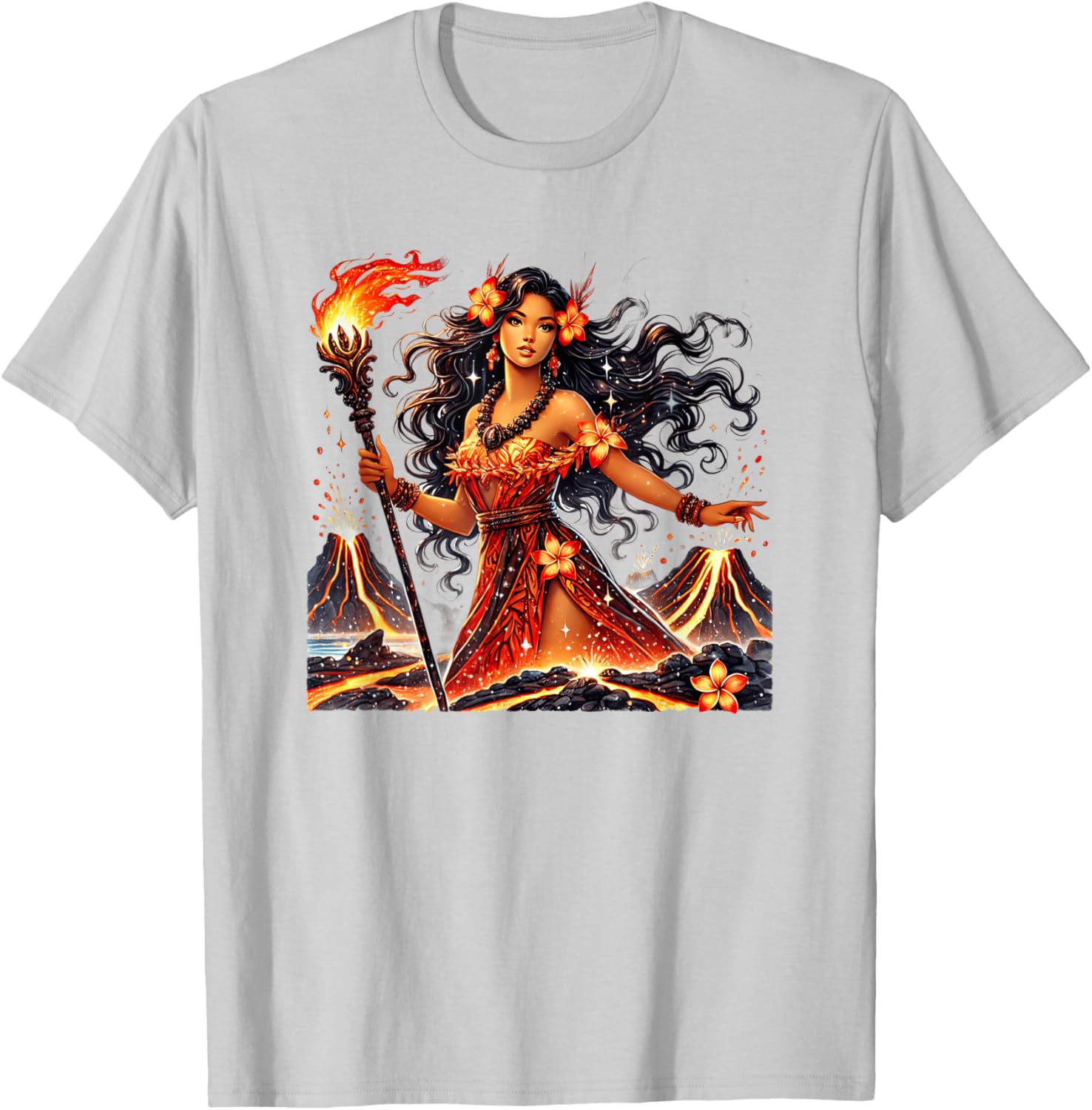 Hawaiian Goddess Pele Fire Transformation T-Shirt for Nature Lovers - 17