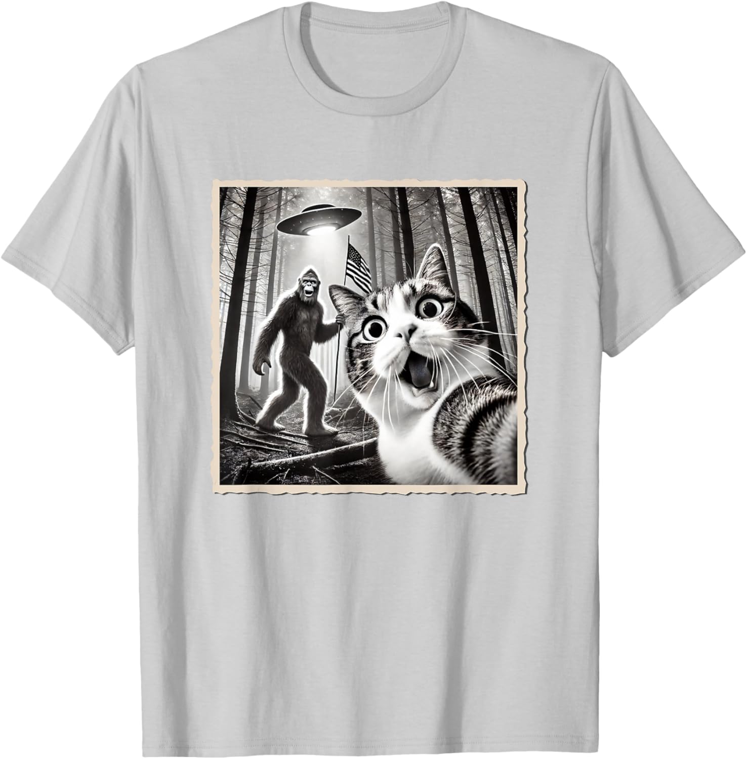 Funny Bigfoot Cat 4th of July American Flag T-Shirt for Patrotic Fun - 15