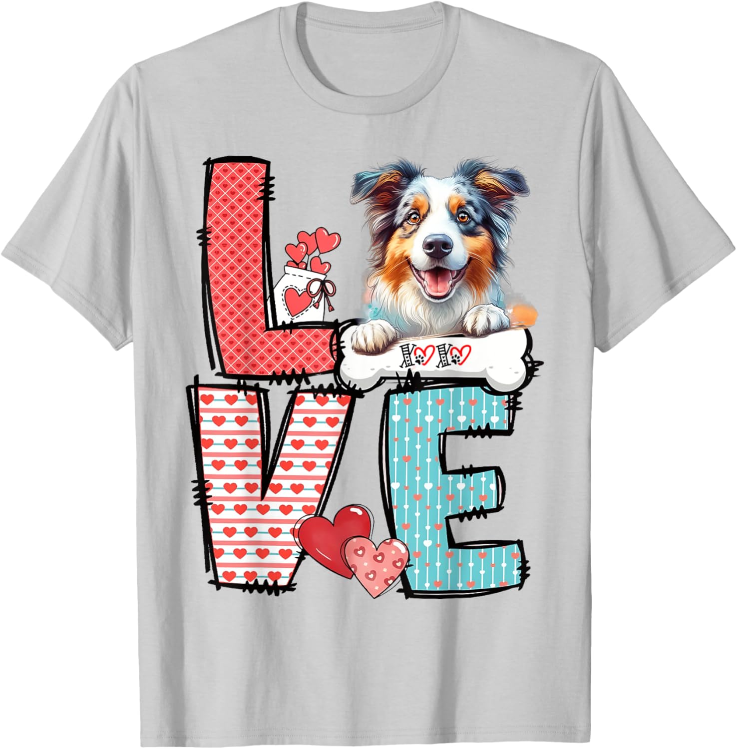 Love Australian Shepherd Dog Happy Valentine's Day T-Shirt for Dog Lovers - 10