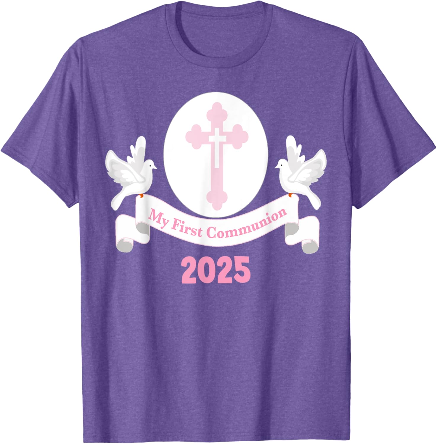 First Communion Girls Pink Cross T-Shirt for Daughter or Niece 2025 - 1