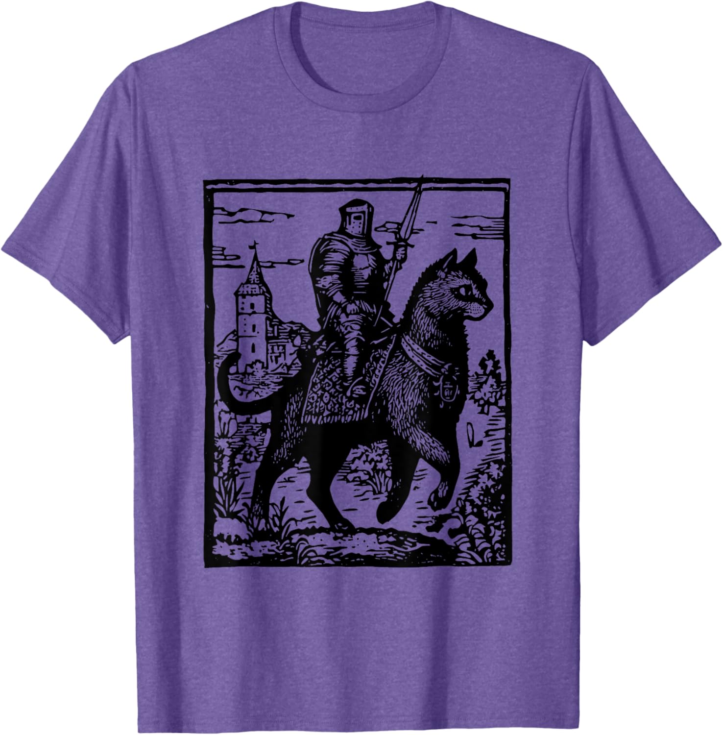 Funny 90s Knight Cat Rider T-Shirt | Retro Dark Art Cat Meme Tee - 7