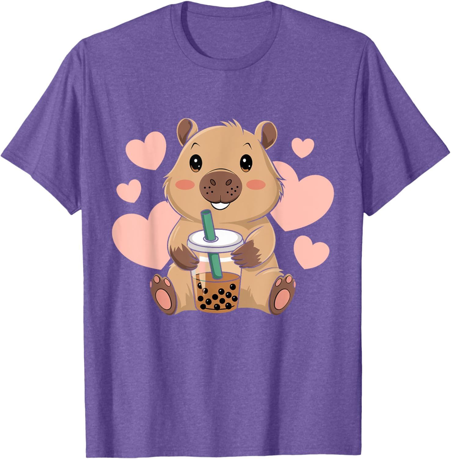 Cute Capybara Boba Tea T-Shirt for Women and Girls - Adorable Bubble Rodent Design - 4