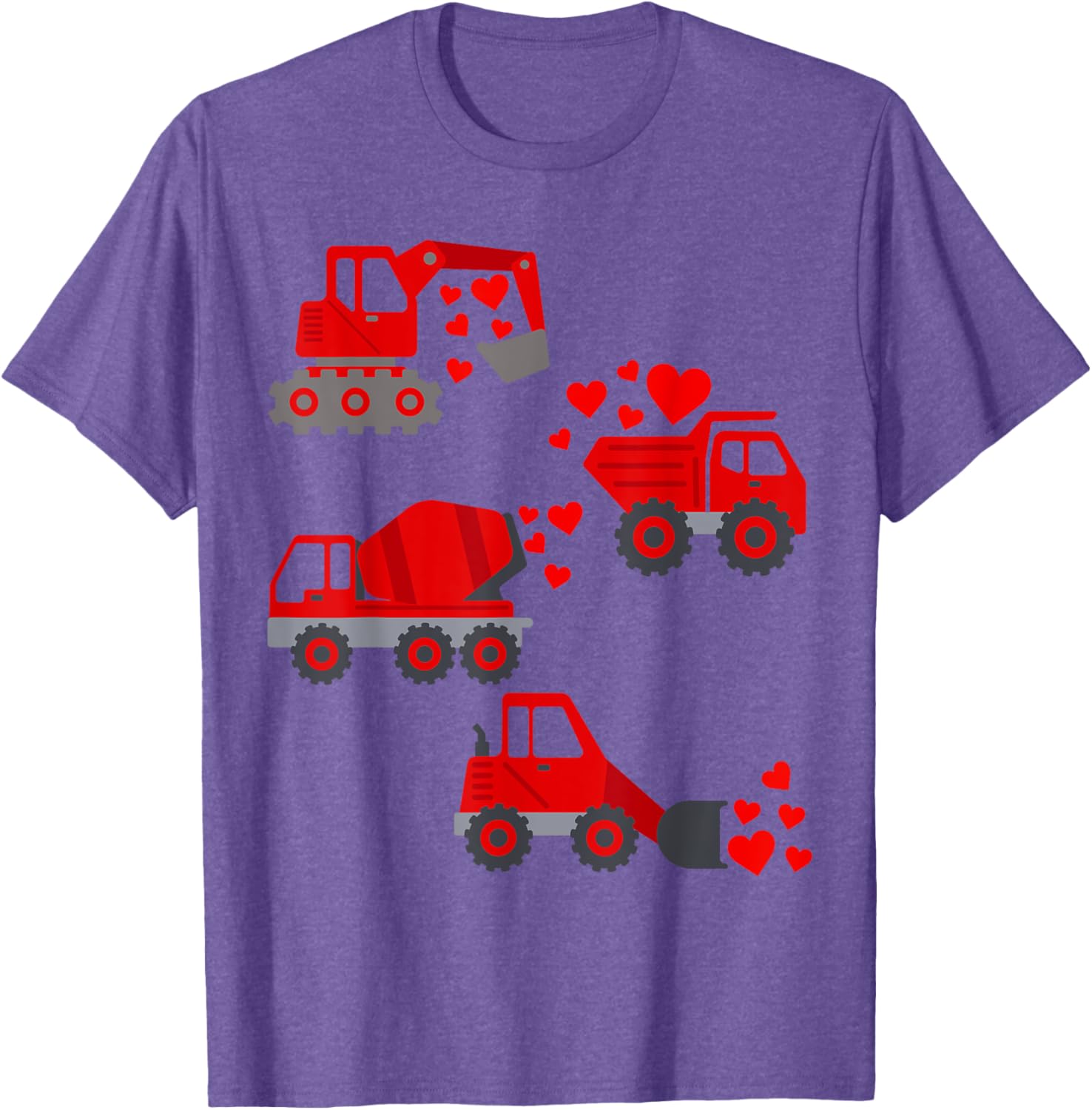 Funny Valentine's Day Construction Trucks Hearts T-Shirt for Boys - 1