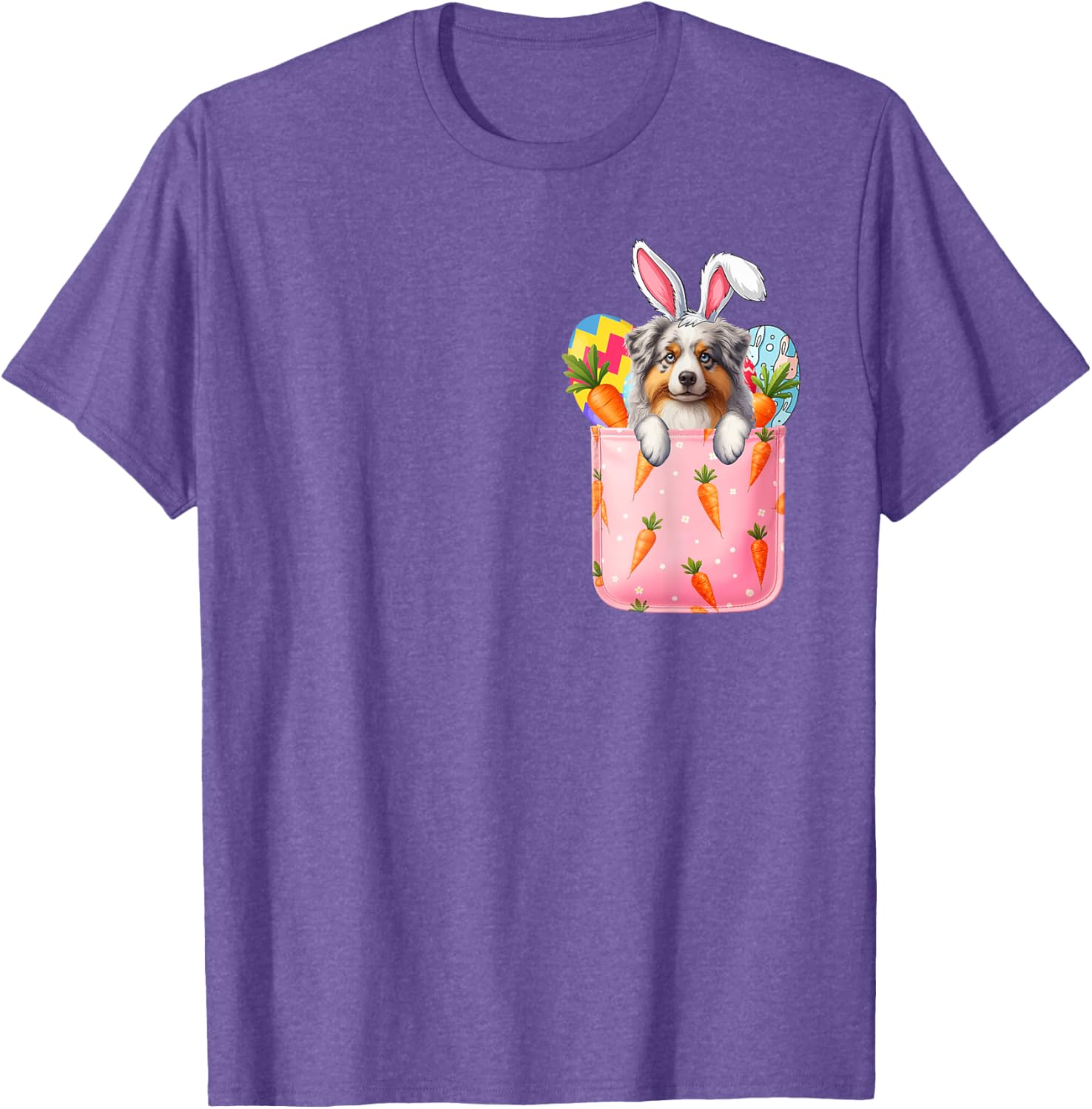 Easter Bunny Australian Shepherd Carrots Pocket T-Shirt for Pet Lovers - 19