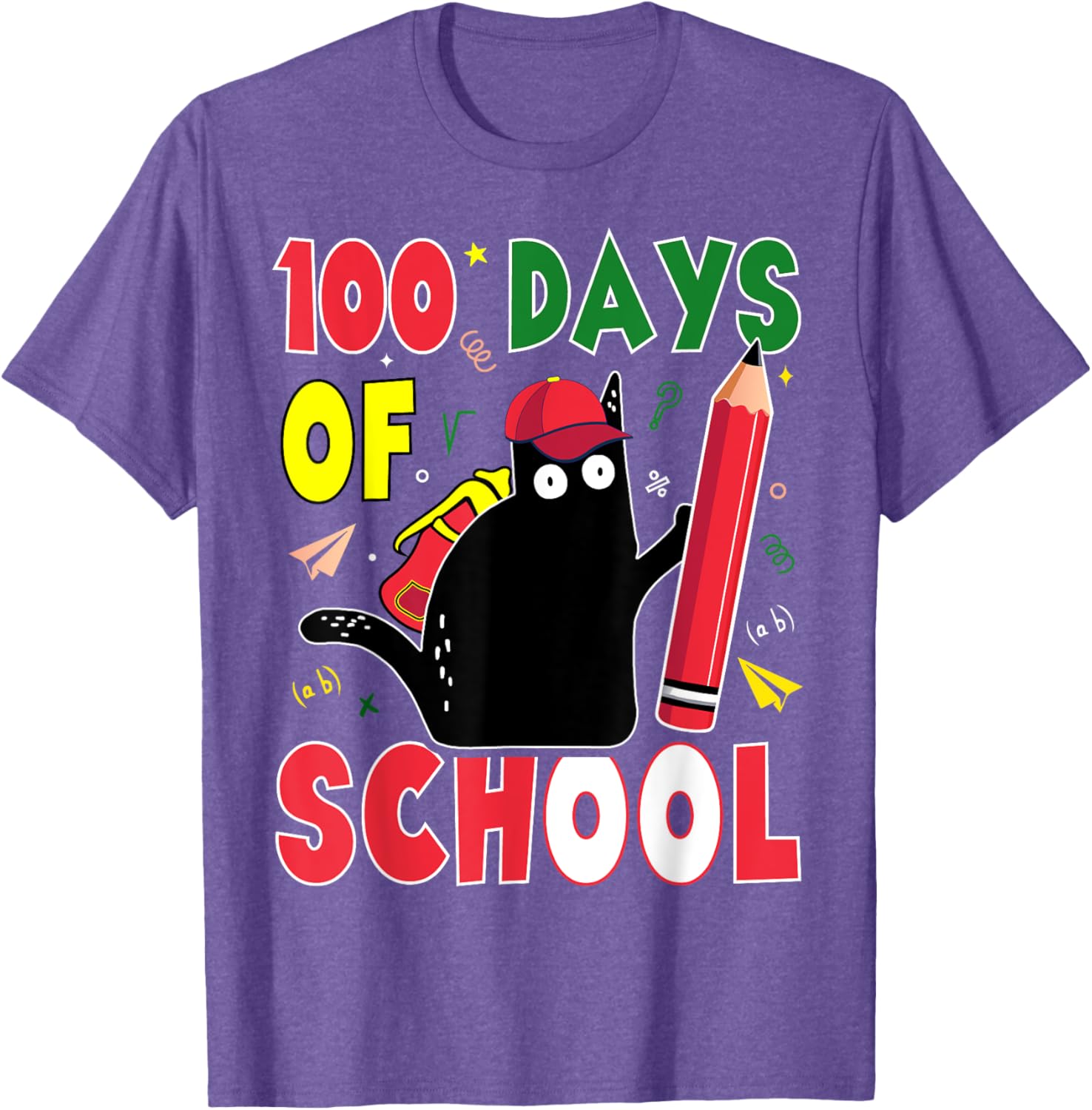 Funny Cat 100 Days of School T-Shirt for Kids and Adults - 12