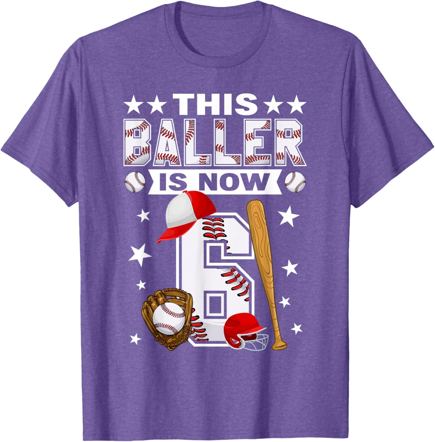 Cute 6 Year Old Baseball Lovers Boys T-Shirt for Kids Fun Style - 22