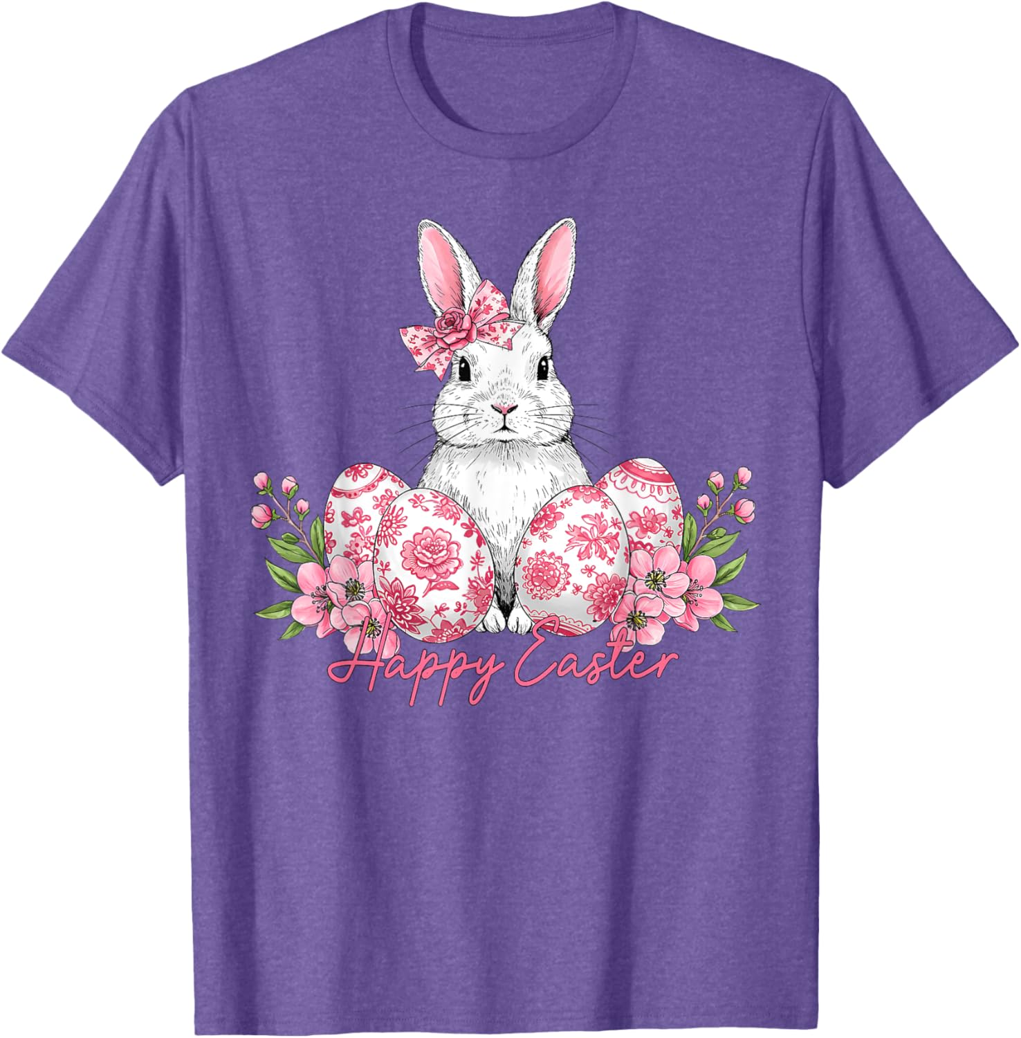 Happy Easter Chinoiserie Floral Bunny Bow T-Shirt for Festive Style - 1