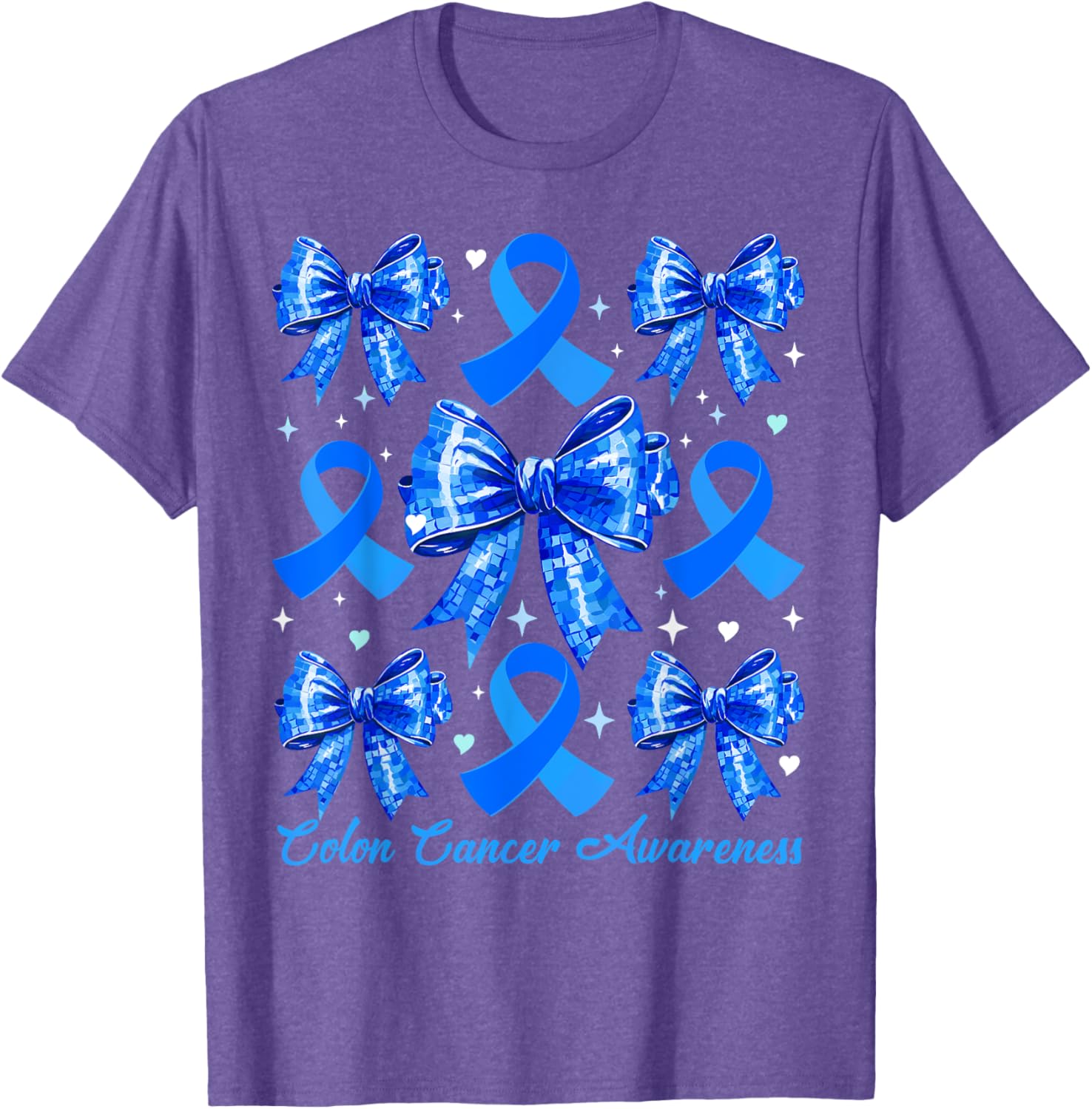 Retro Coquette Blue Ribbon T-Shirt for Women's Colon Cancer Awareness - 11