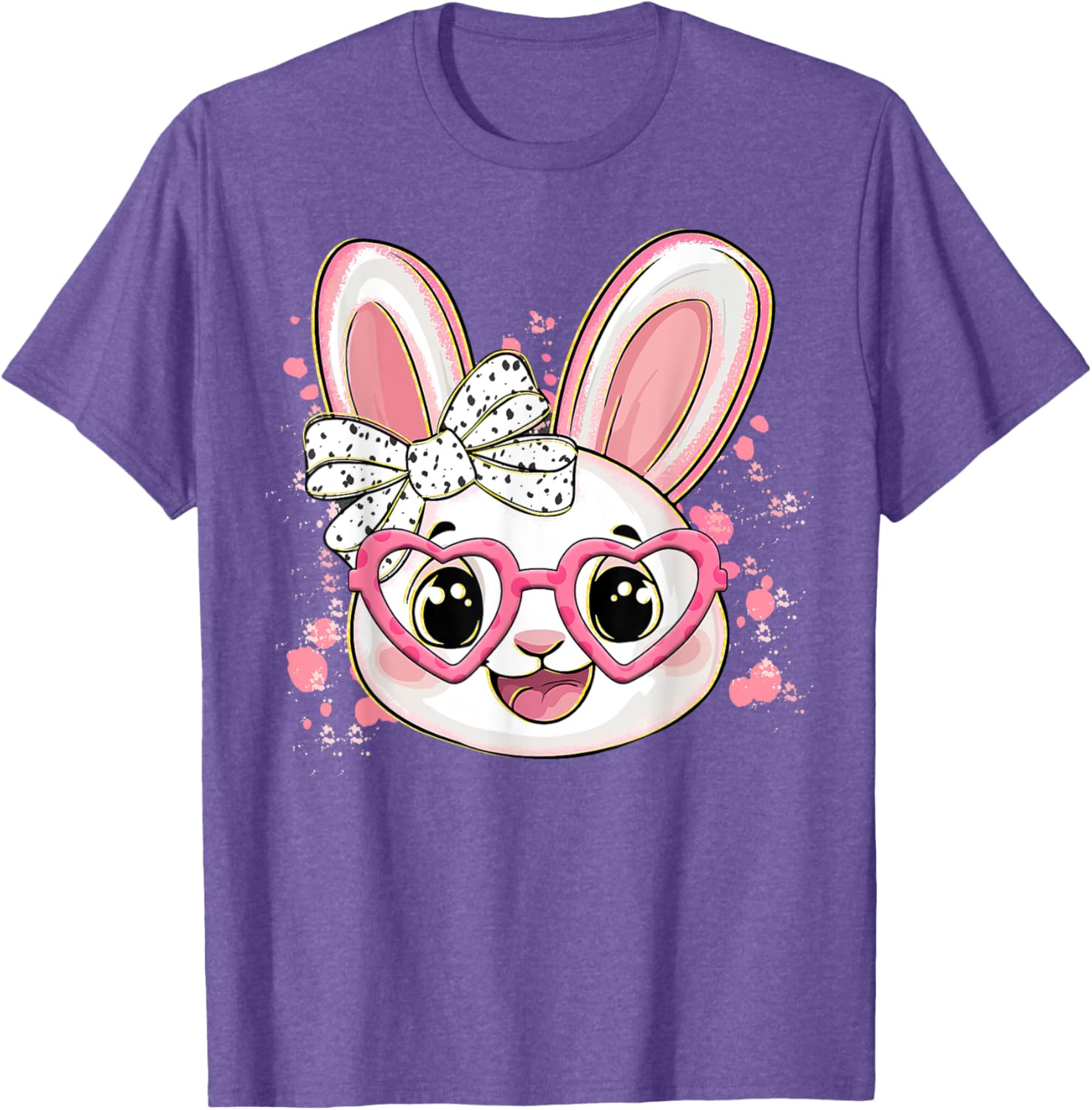 Happy Easter Bow Bunny Glasses T-Shirt for Women and Girls - 7