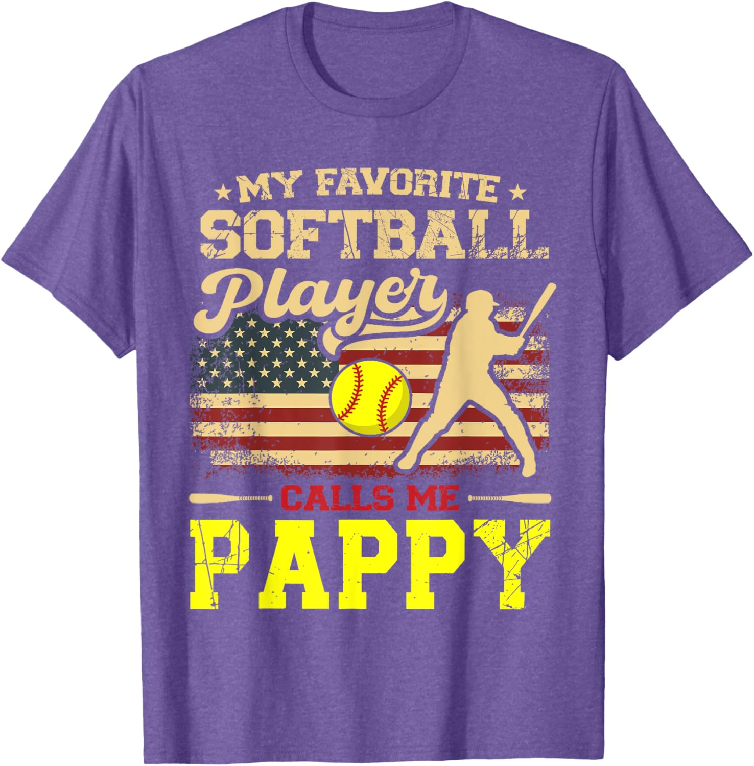 My Favorite Softball Player Calls Me Pappy US Flag T-Shirt for Fans - 11