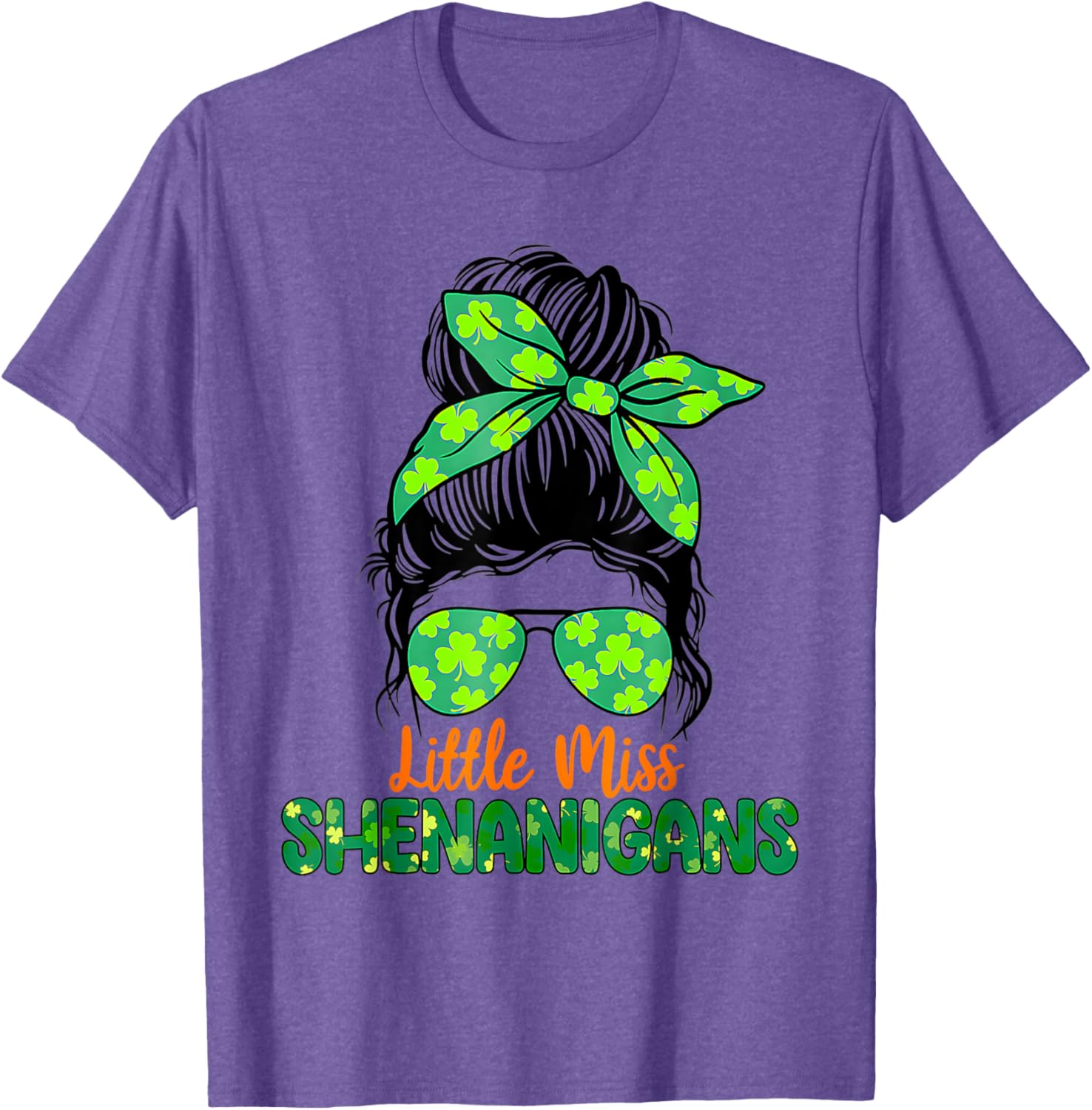 Messy Bun Little Miss Shenanigans St Patricks Day T-Shirt for Girls - 5