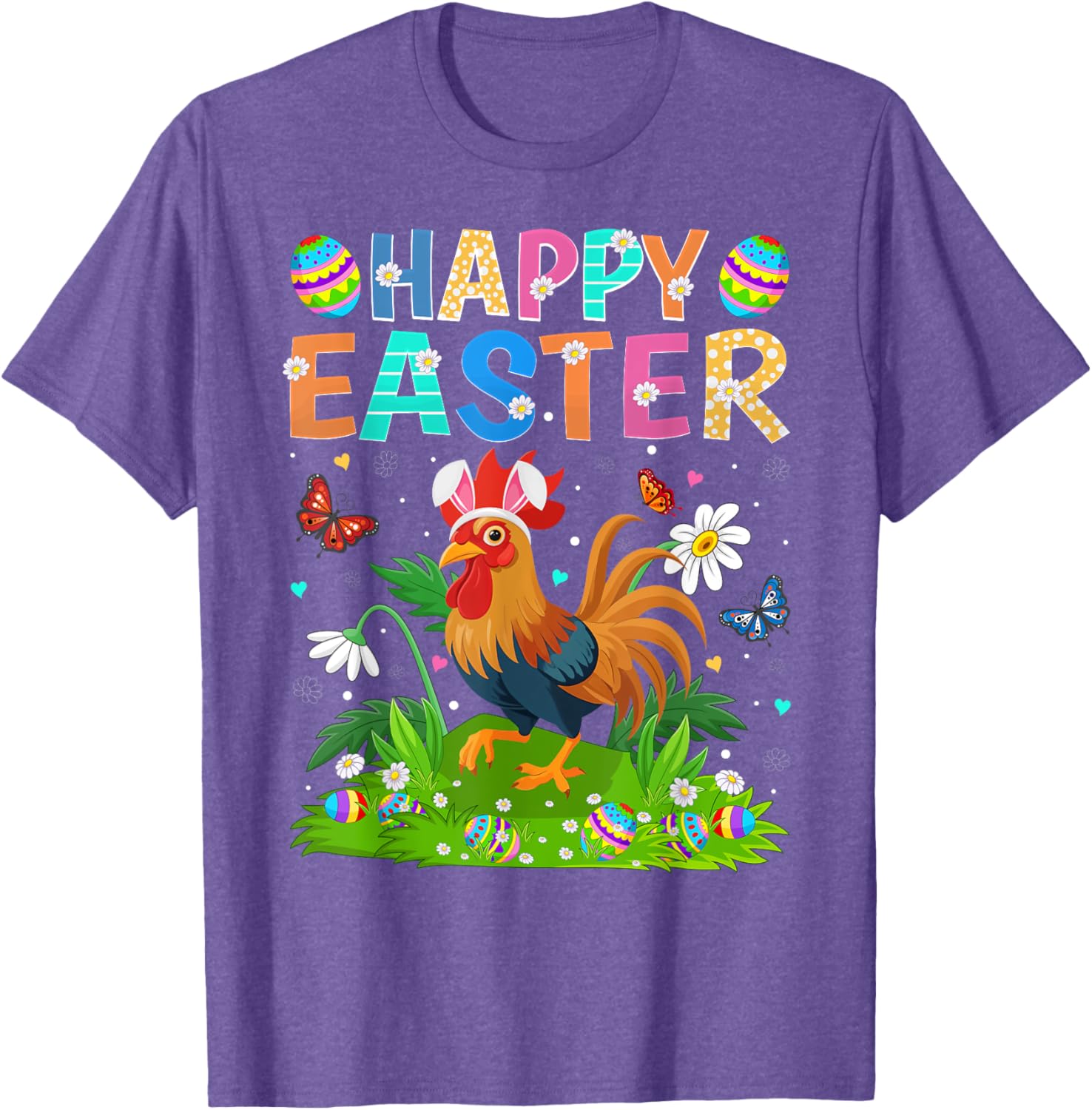 Rooster Happy Easter Egg Hunt Bunny Ear T-Shirt for Easter Sunday Fun - 14