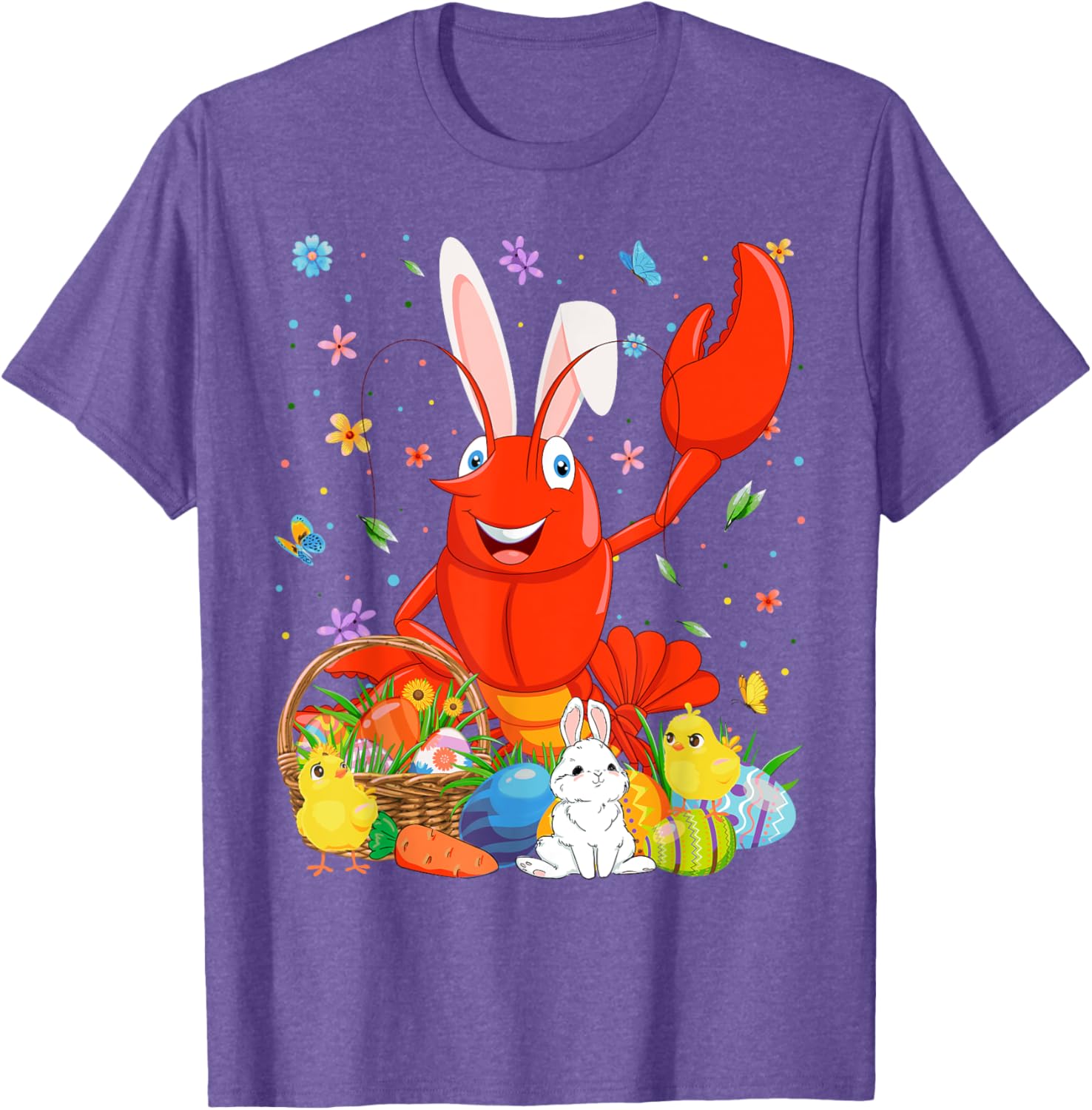 Cute Crawfish Bunny Ears Easter Eggs Basket T-Shirt for Happy Easter Day - 27