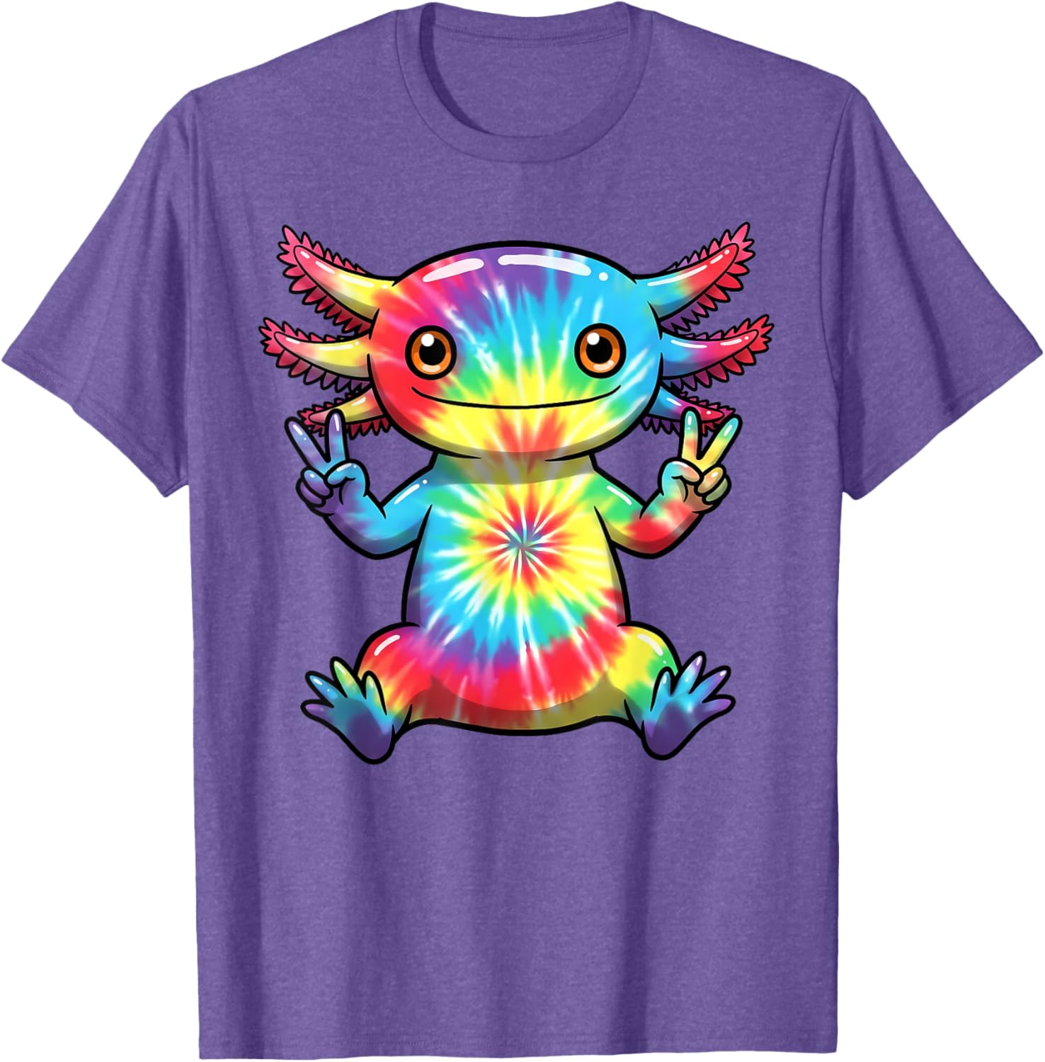 Cute Axolotl Peace Sign Tie-Dye T-Shirt for Colorful Hippie Vibes - 29