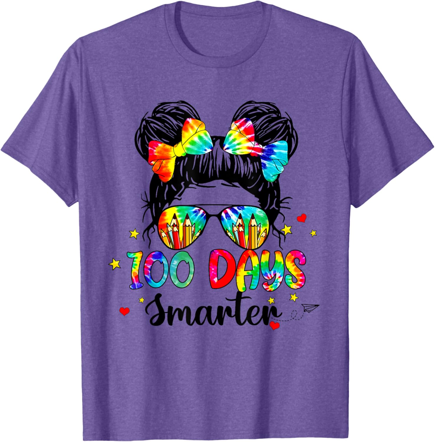 Cute Tie Dye Messy Bun 100 Days of School Shirt for Kids - 5
