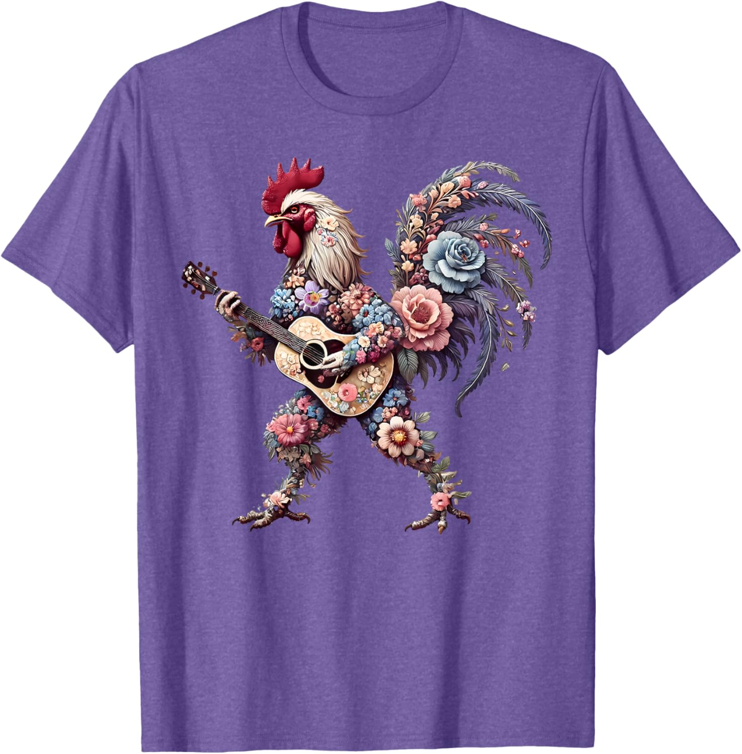 Funny Floral Rooster Guitarist T-Shirt Perfect for Music Lovers - 14