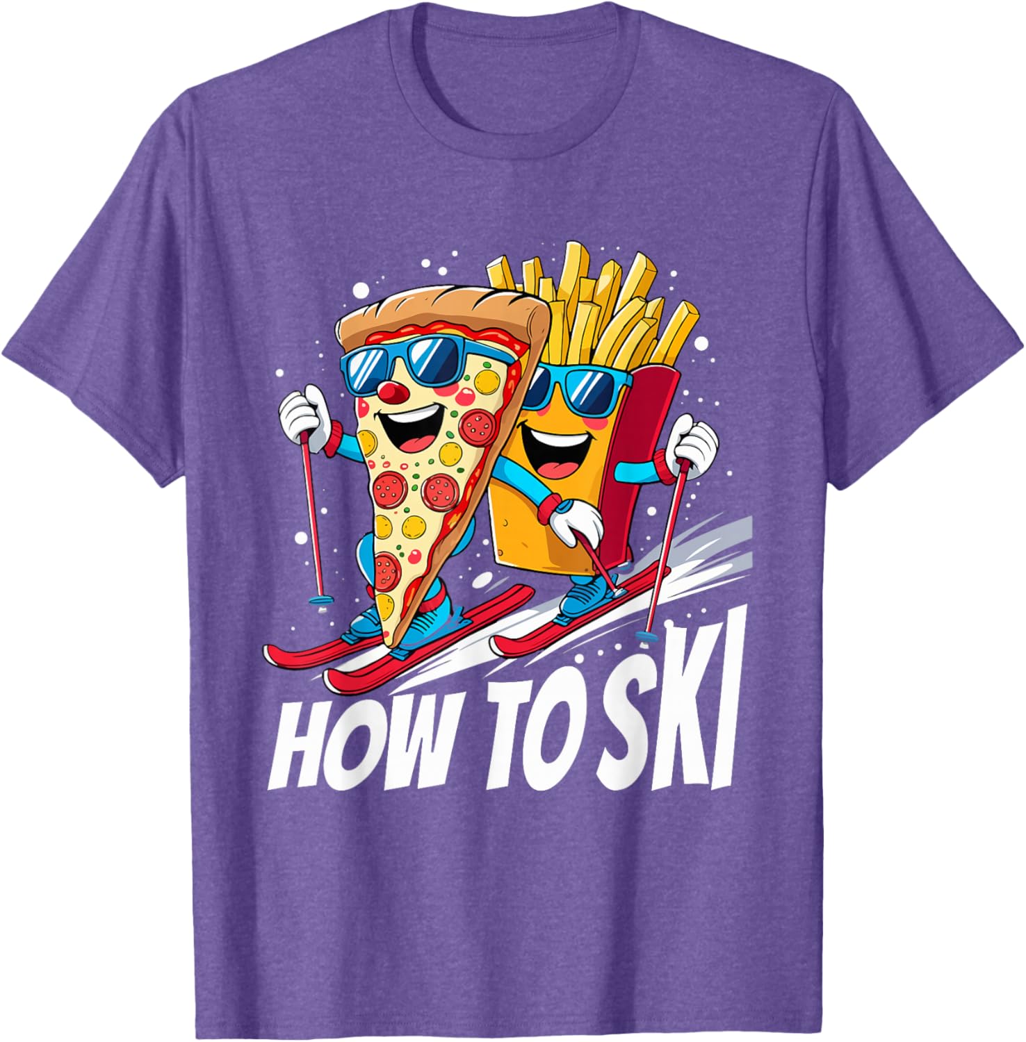 Funny Pizza French Fries Skiing T-Shirt for Ski Lovers and Enthusiasts - 7