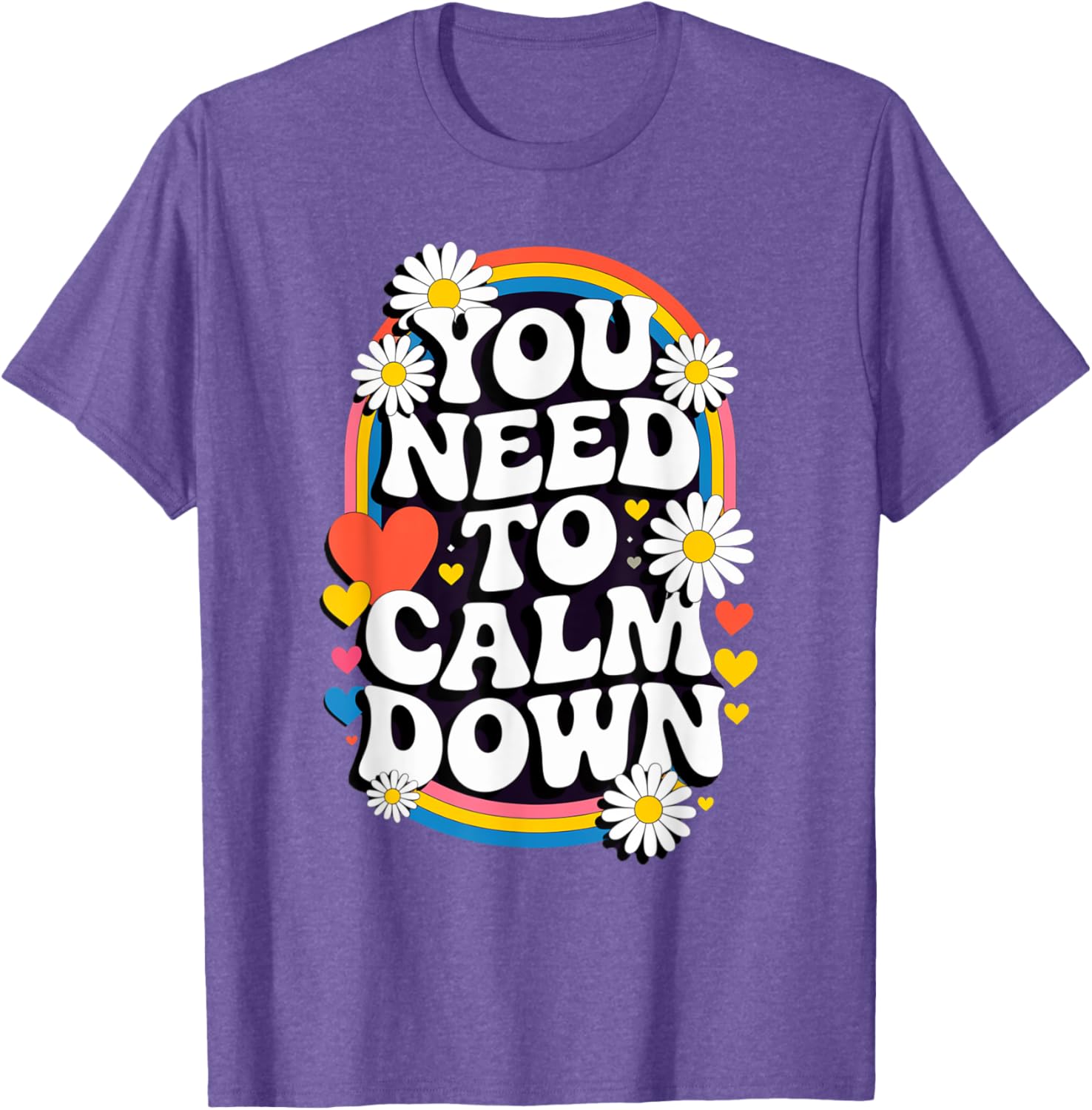 Groovy Rainbow Daisy T-Shirt for Calm Vibes and Fun Gifts - 21