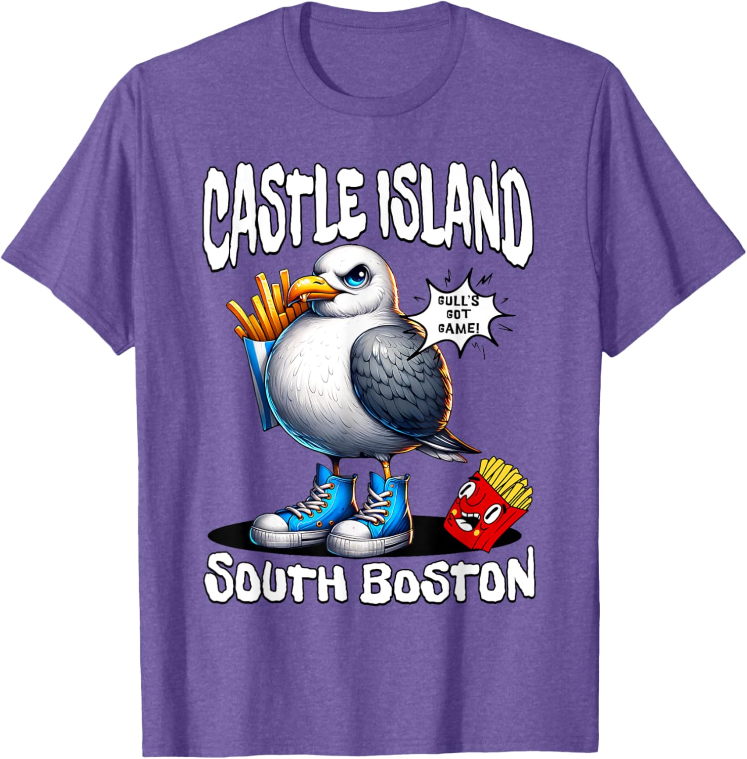 Funny Castle Island Seagull French Fries T-Shirt for Food Lovers - 15