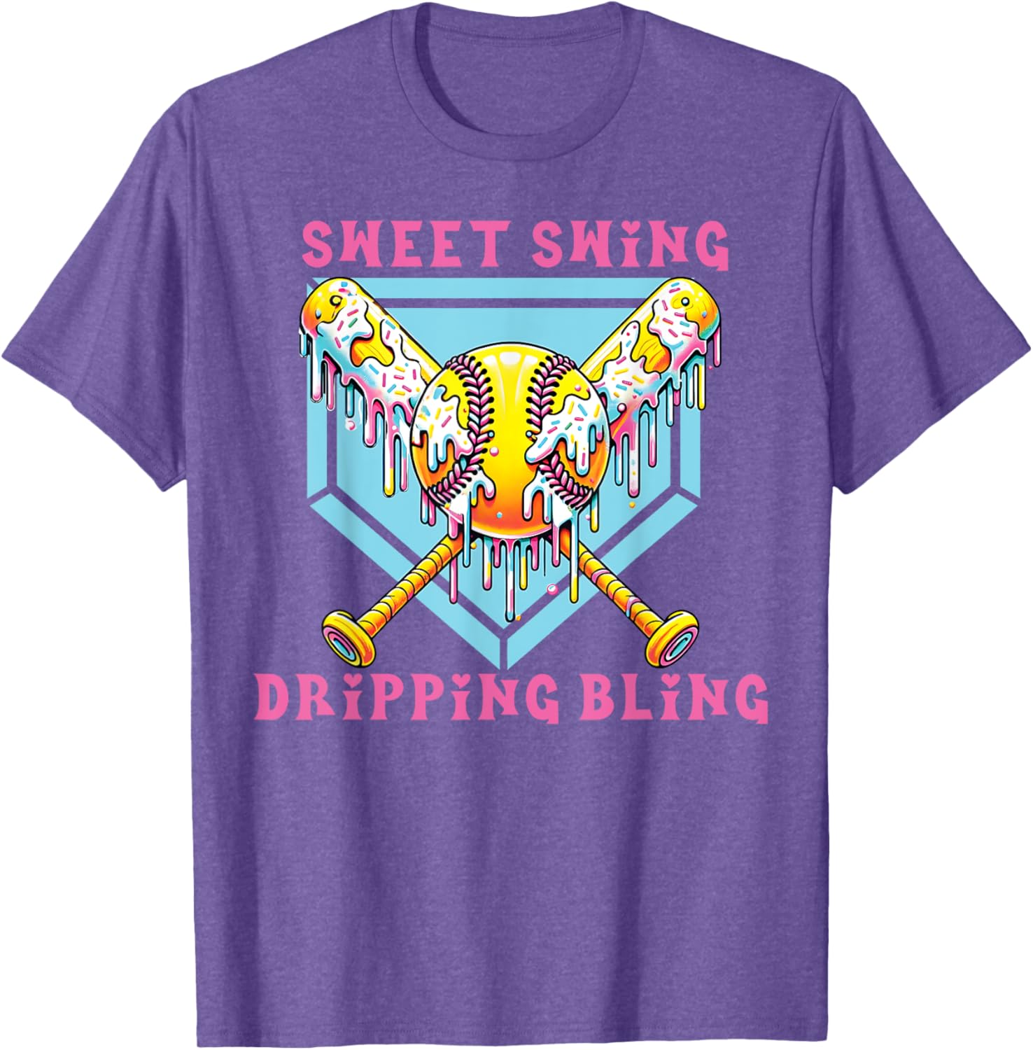 Sweet Swing Dripping Bling Softball Ice Cream Tee for Fun Play Days - 18