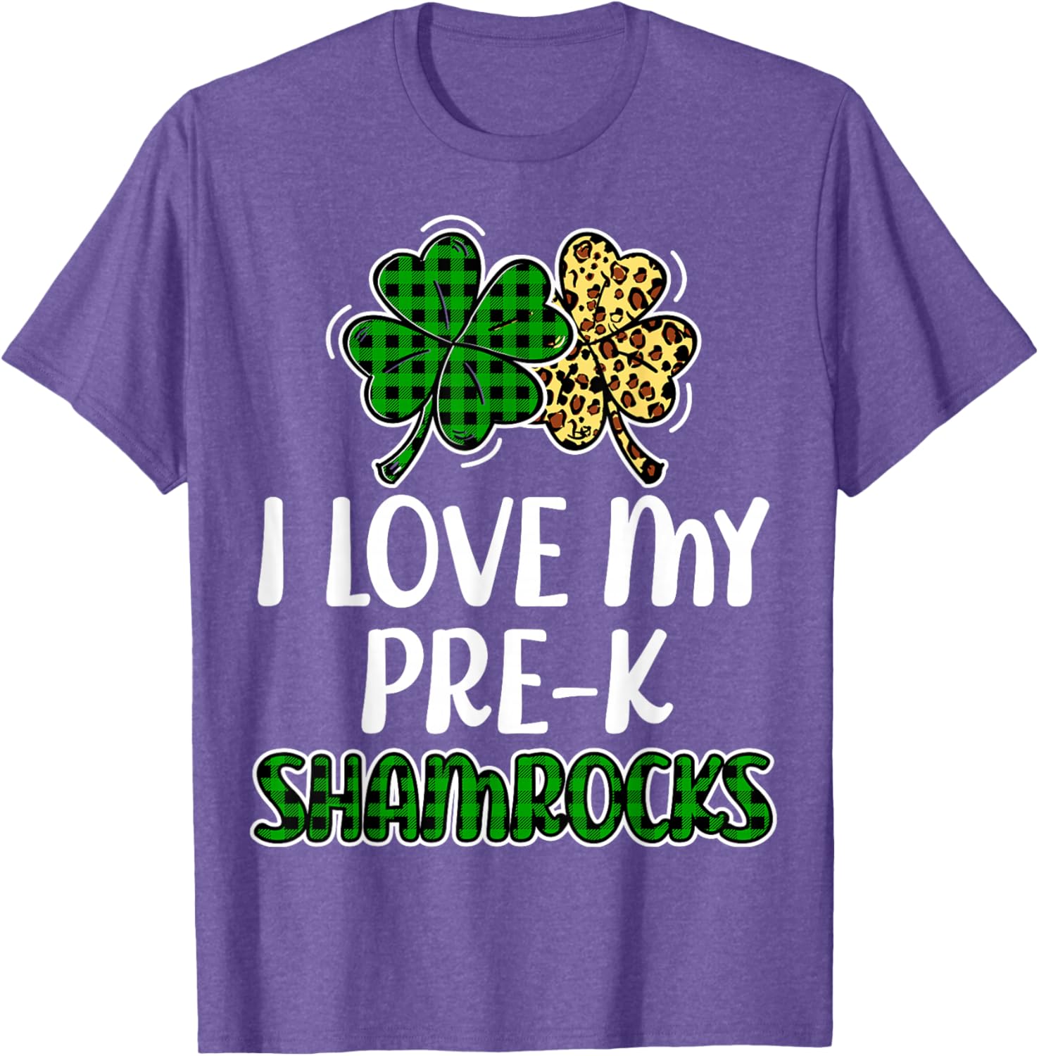 I Love My Pre-K Shamrocks Buffalo Plaid St Patricks Day T-Shirt - 2
