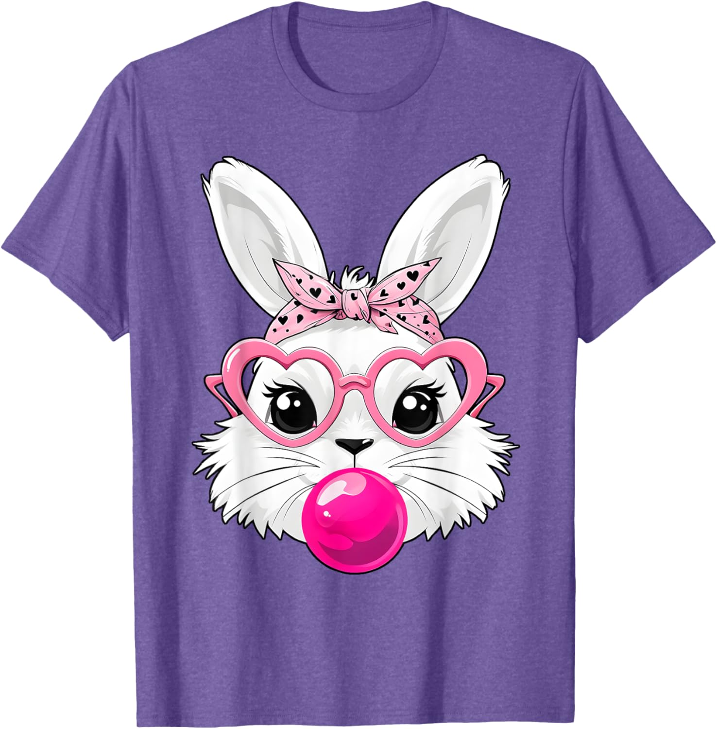 Cute Bunny Face T-Shirt with Heart Glasses for Easter Day Fun - 6
