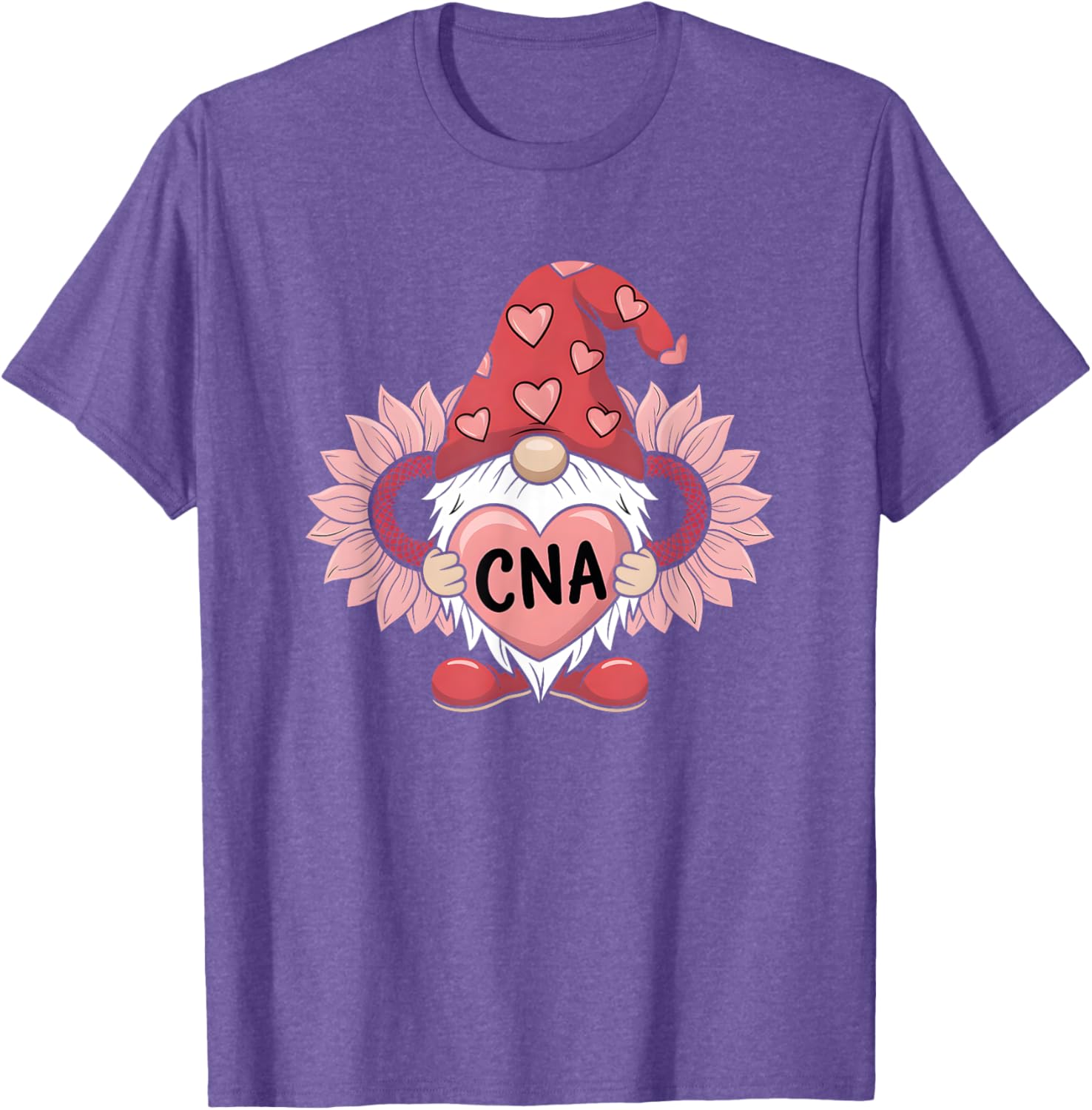 CNA Nurse Gnome Heart Sunflower Valentine's Day T-Shirt Gift Idea - 6