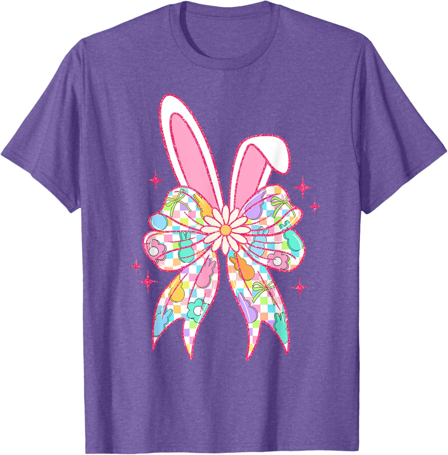 Groovy Checkered Bunny Bow Ears T-Shirt for Girls and Teens - 22